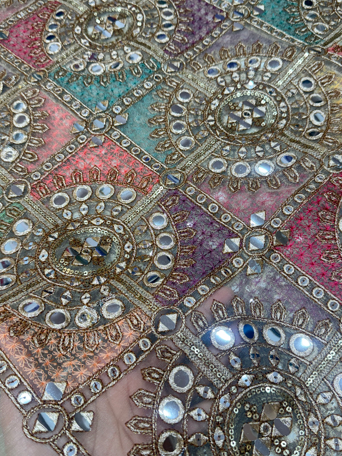 Mirror Embroidered soft net fabric