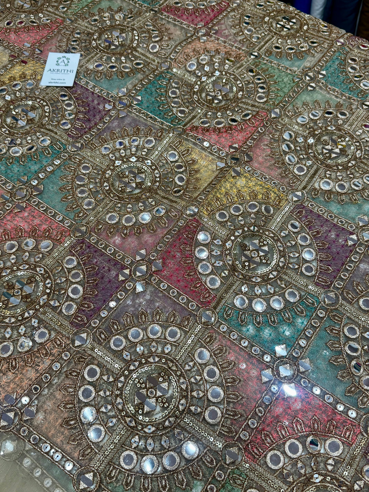 Mirror Embroidered soft net fabric