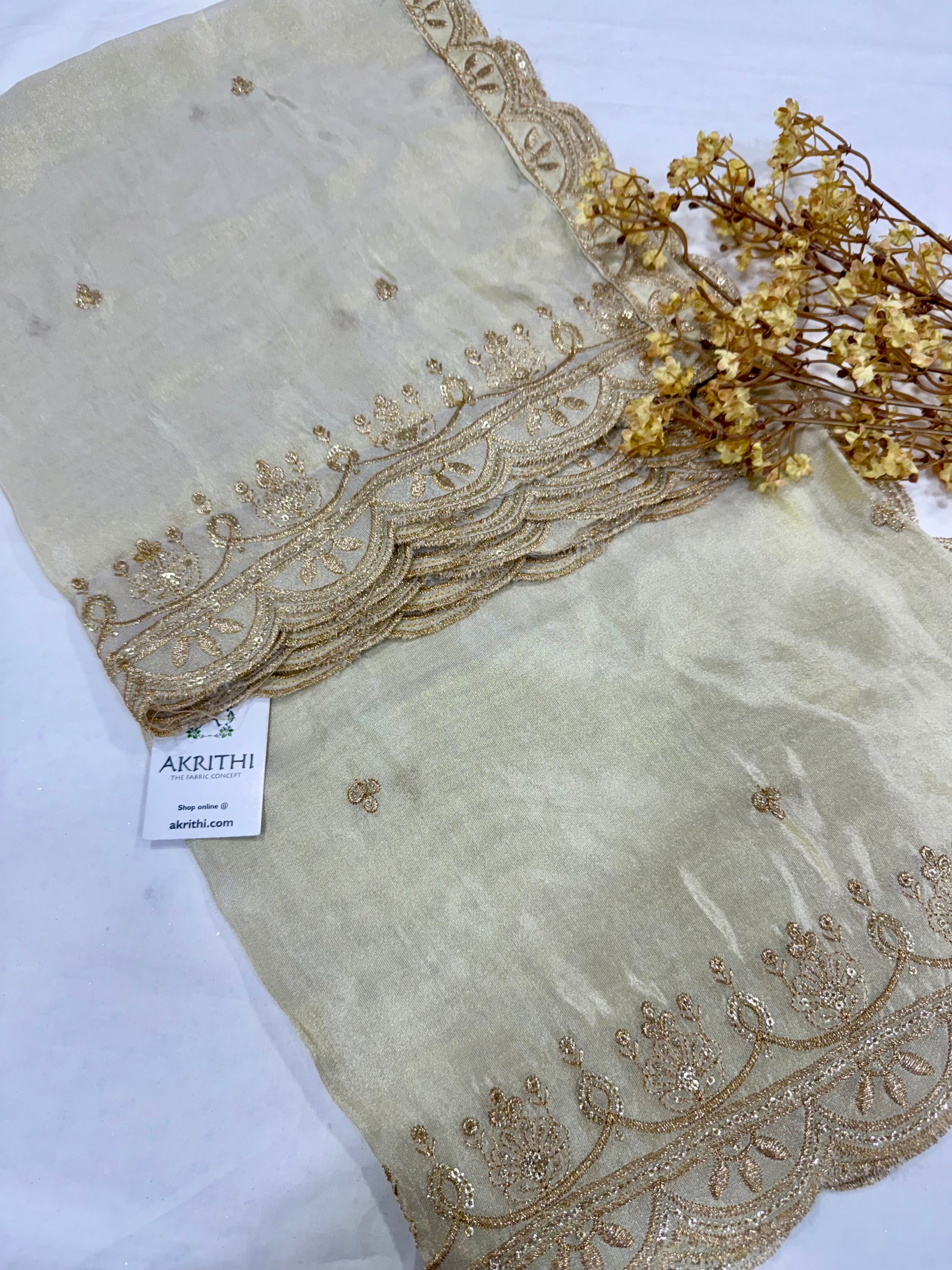 Dyeable embroidered tissue dupatta