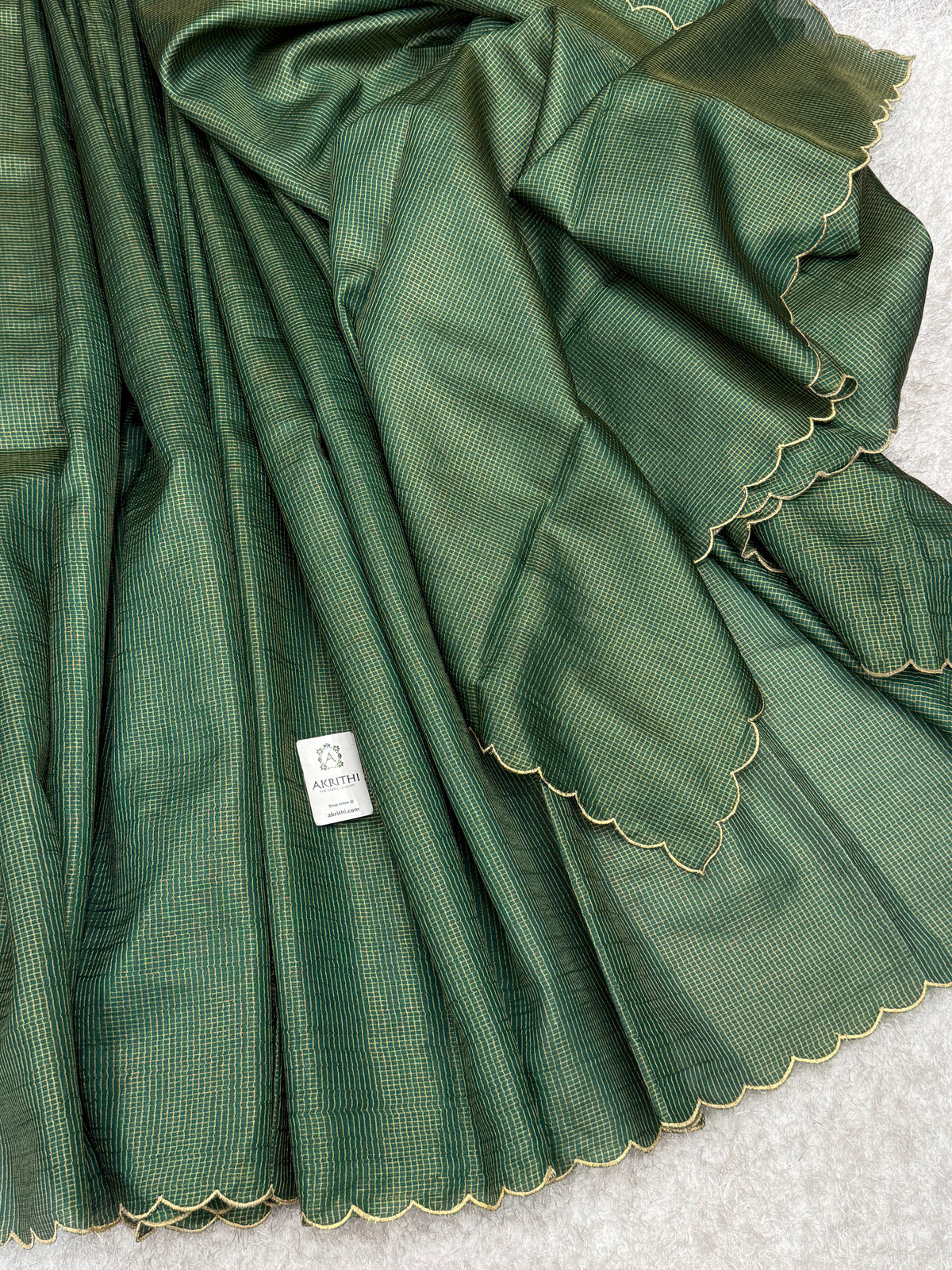 Pure tussar silk zari checks saree with scallop