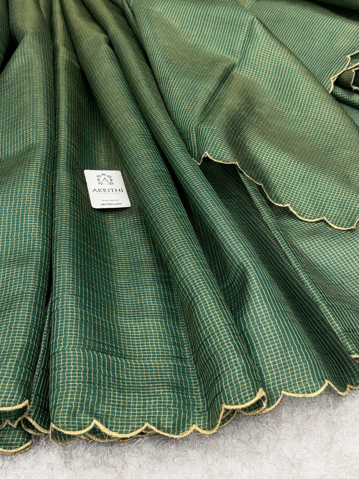 Pure tussar silk zari checks saree with scallop