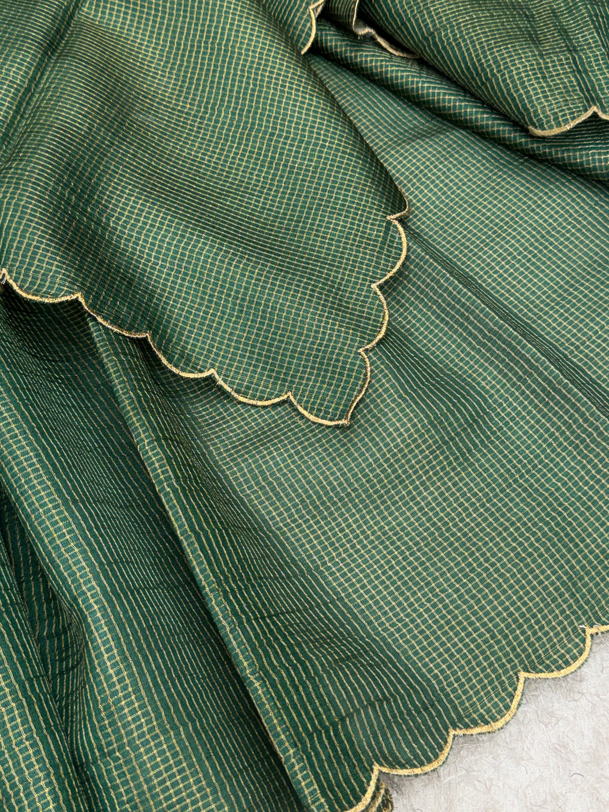 Pure tussar silk zari checks saree with scallop