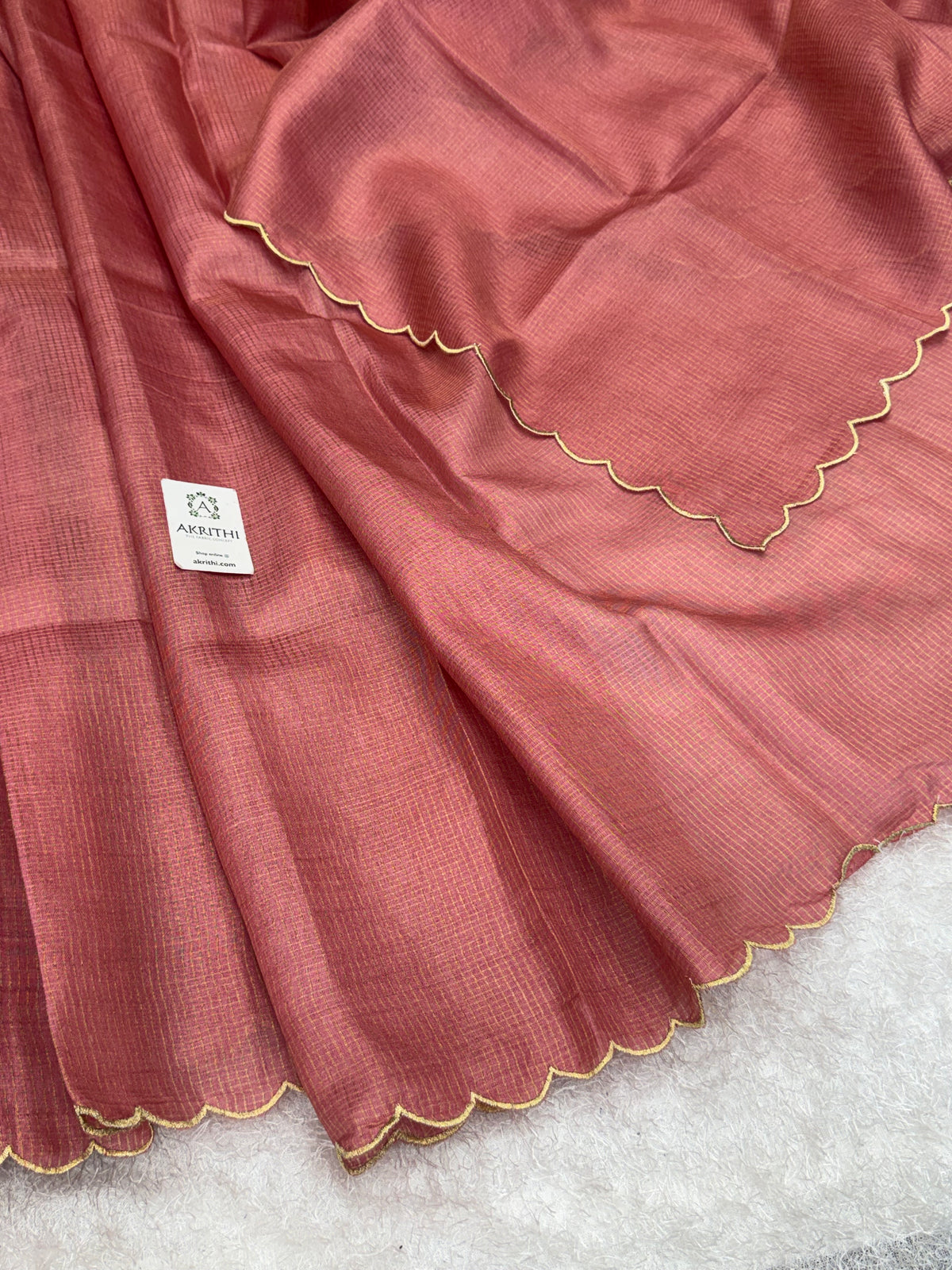 Pure tussar silk zari checks saree with scallop