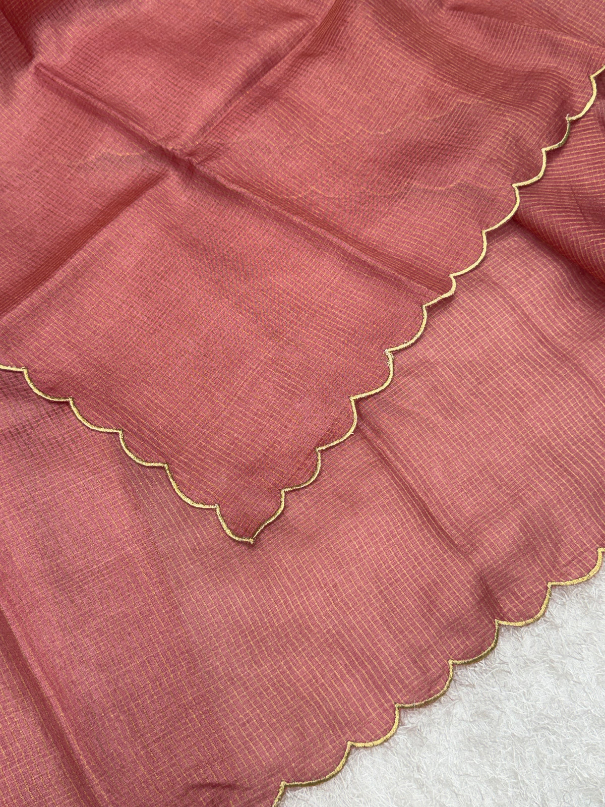 Pure tussar silk zari checks saree with scallop