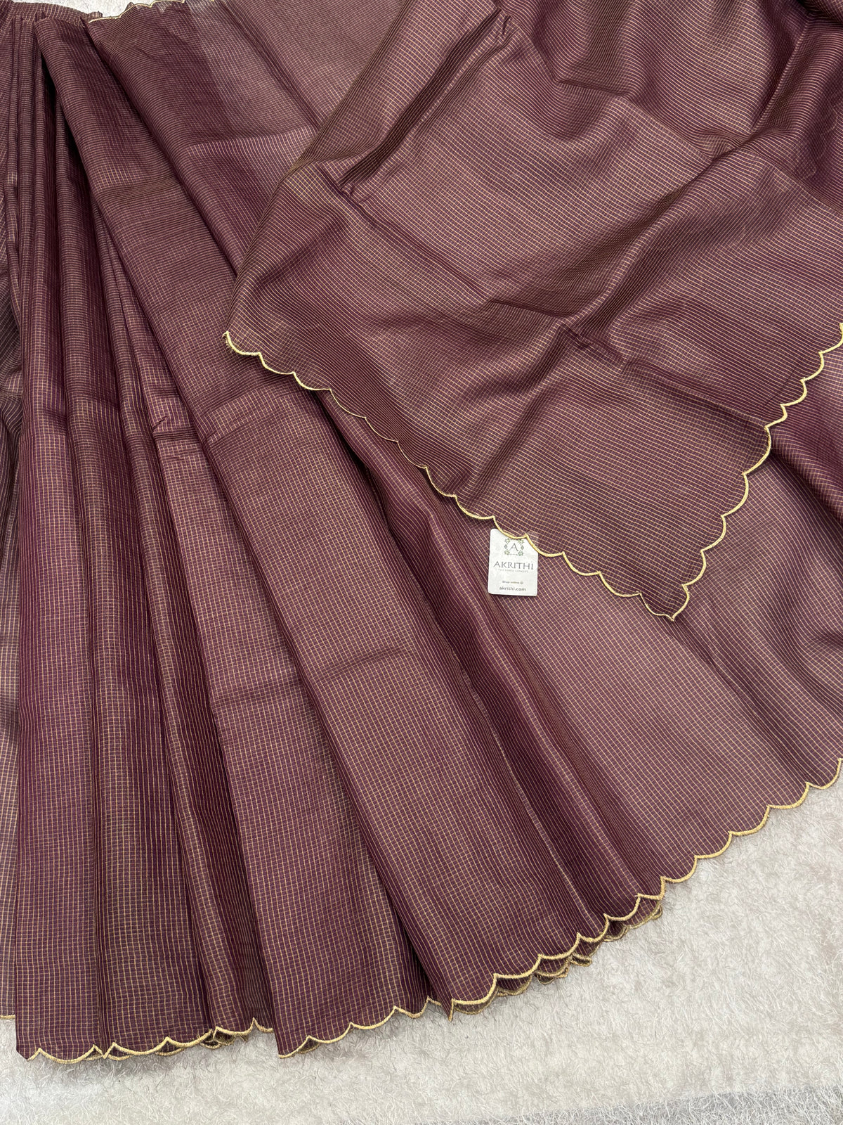 Pure tussar silk zari checks saree with scallop
