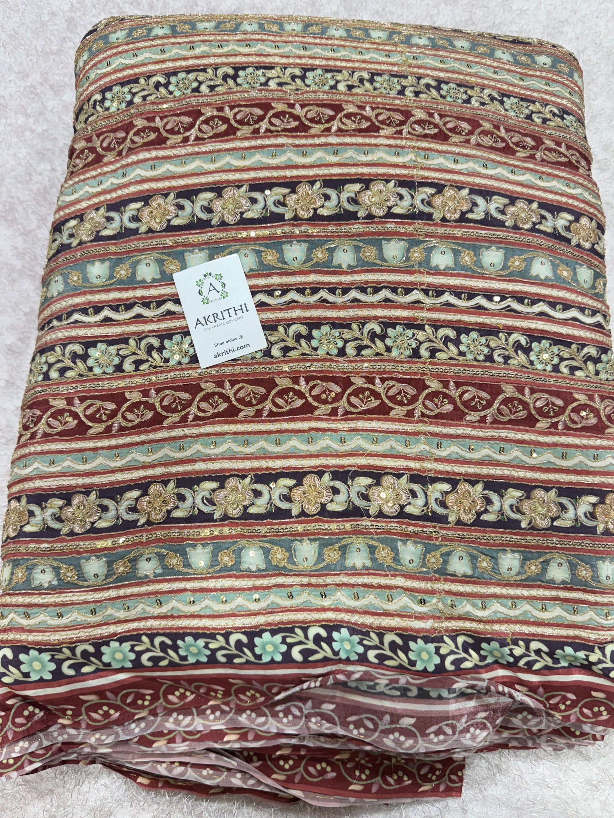 Embroidered crepe fabric With position print