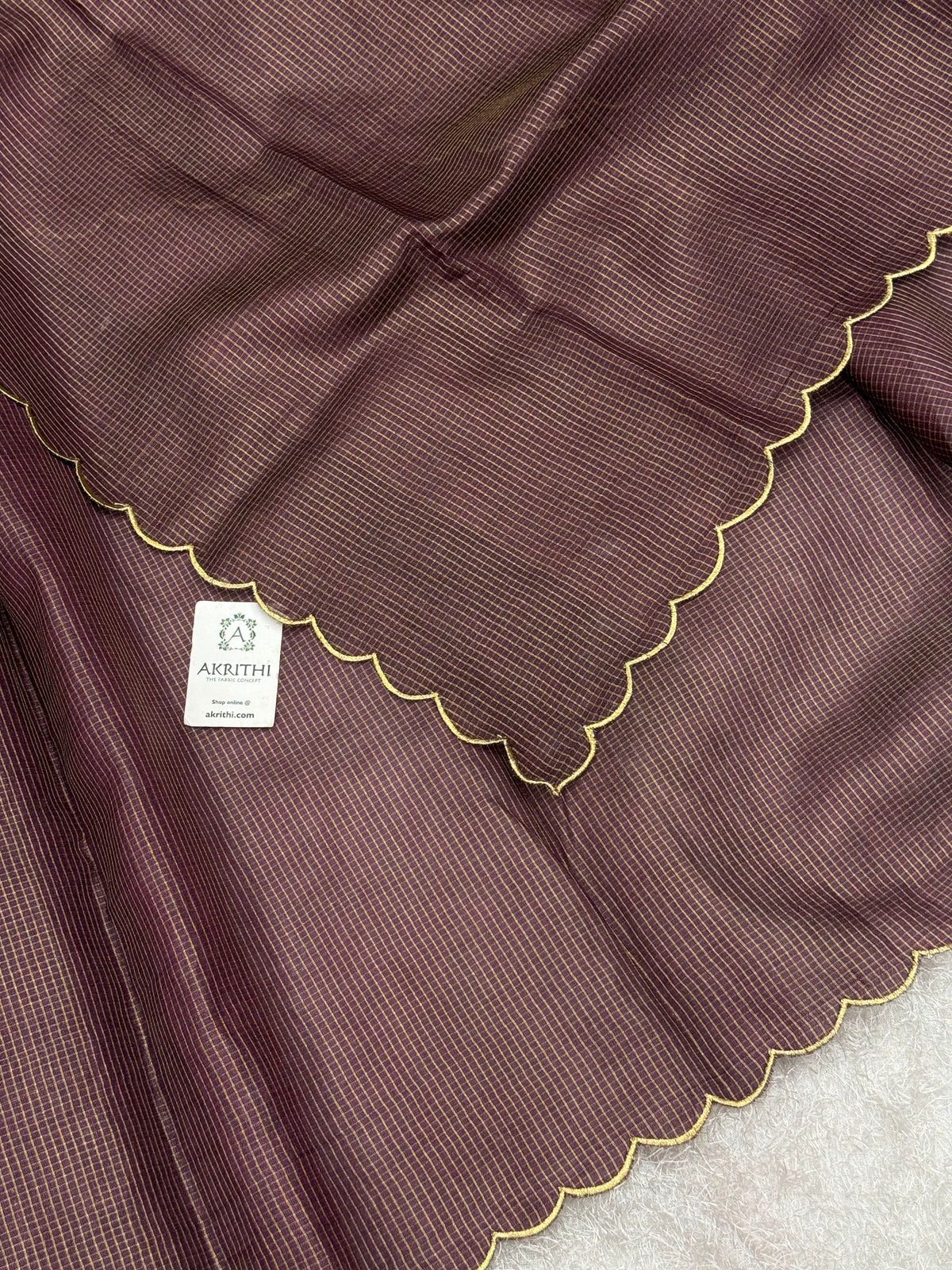 Pure tussar silk zari checks saree with scallop