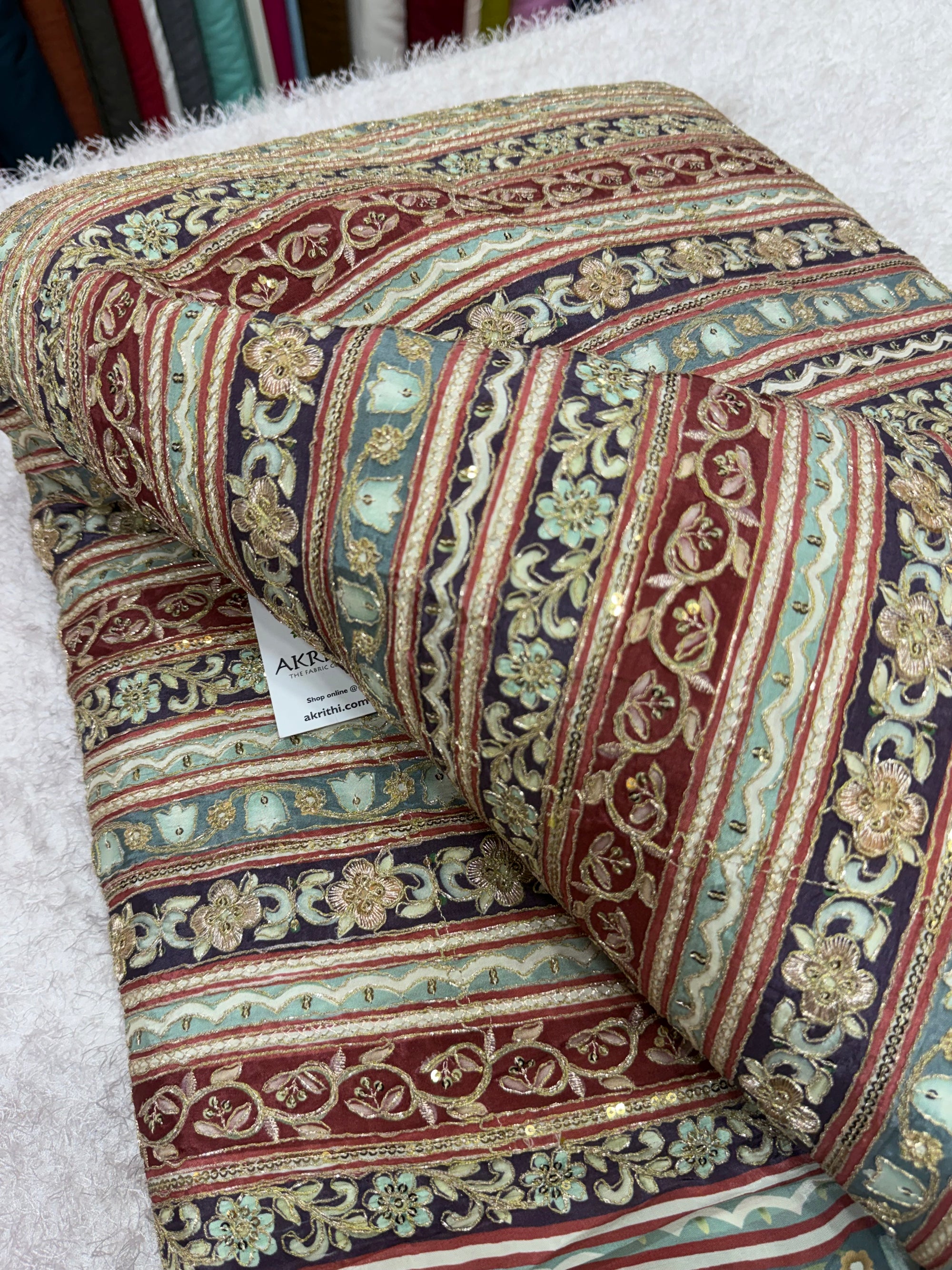Embroidered crepe fabric With position print