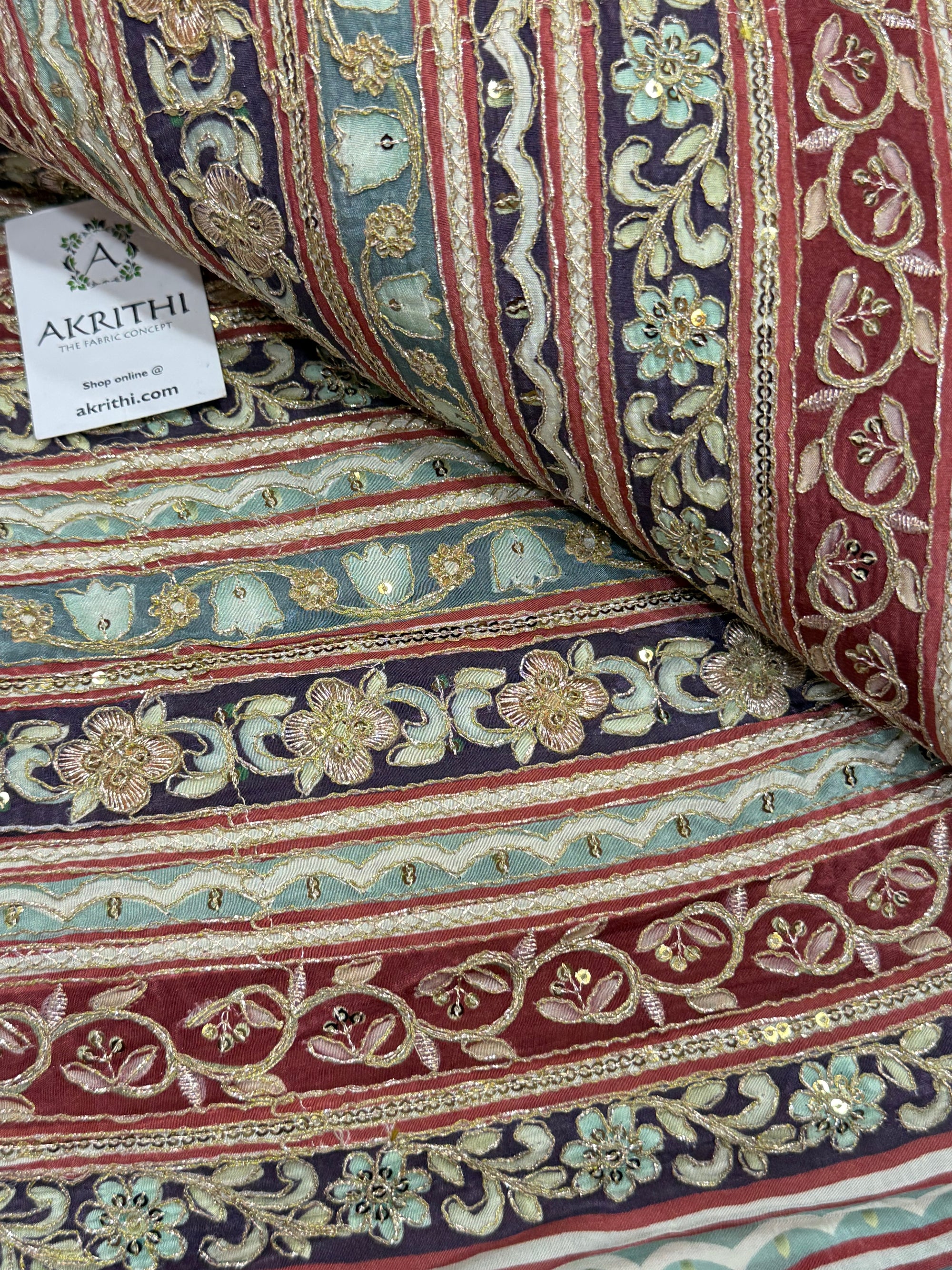 Embroidered crepe fabric With position print