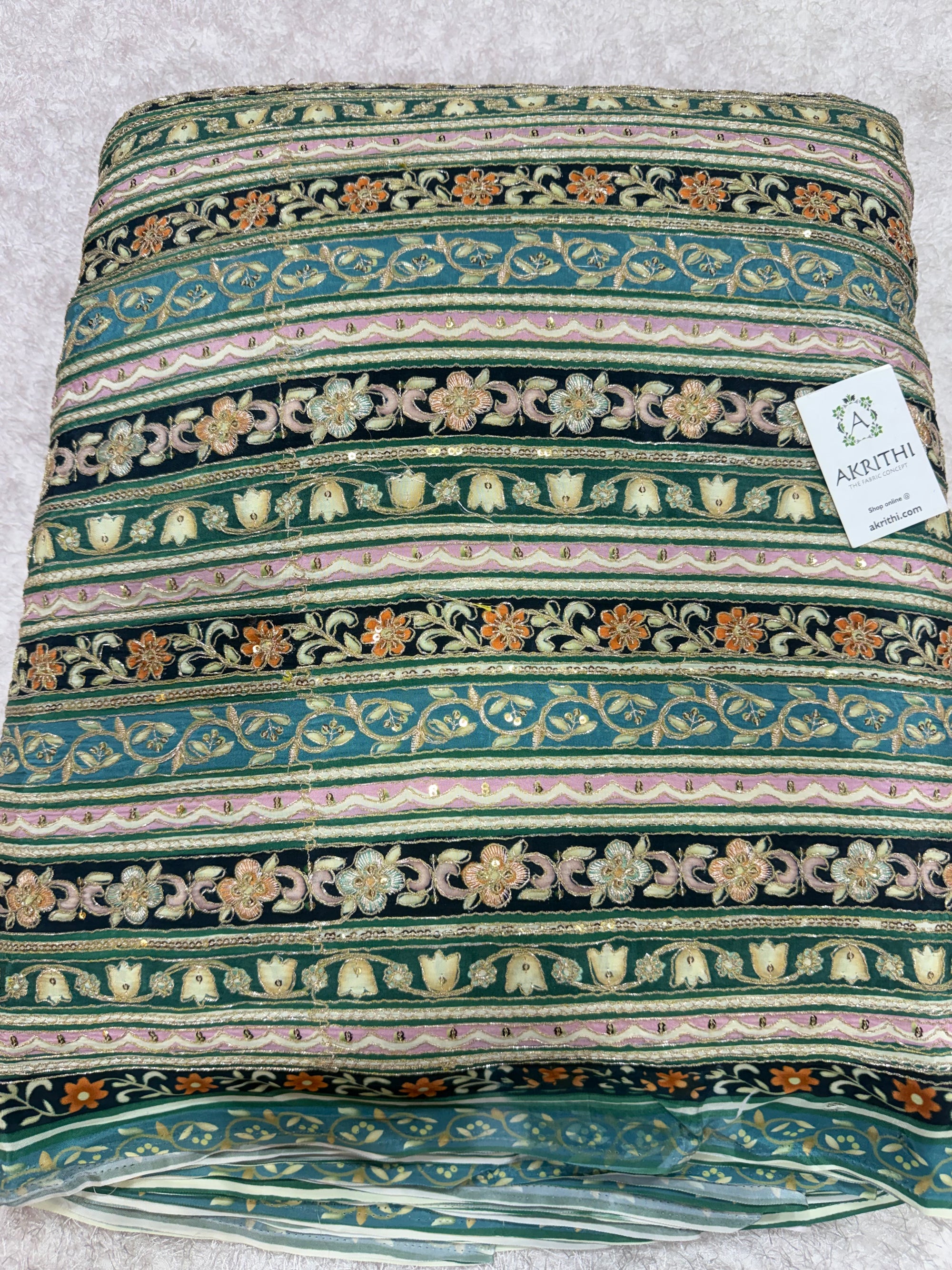 Embroidered crepe fabric With position print