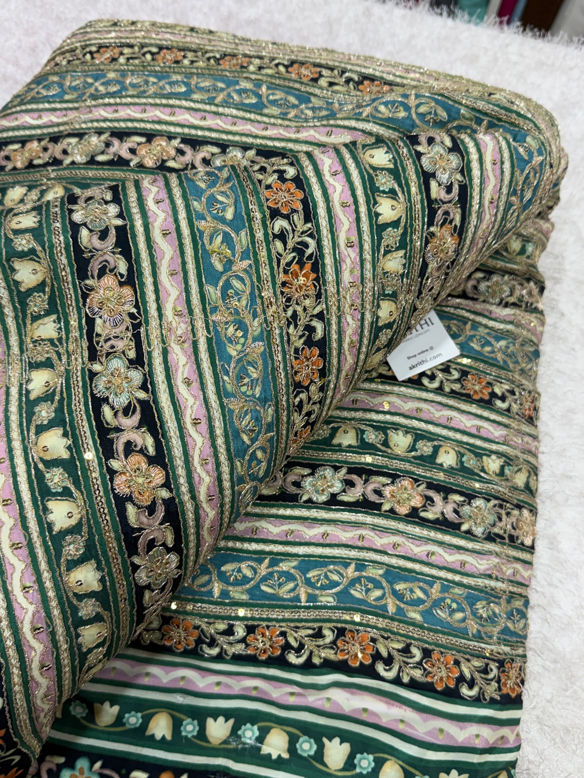 Embroidered crepe fabric With position print