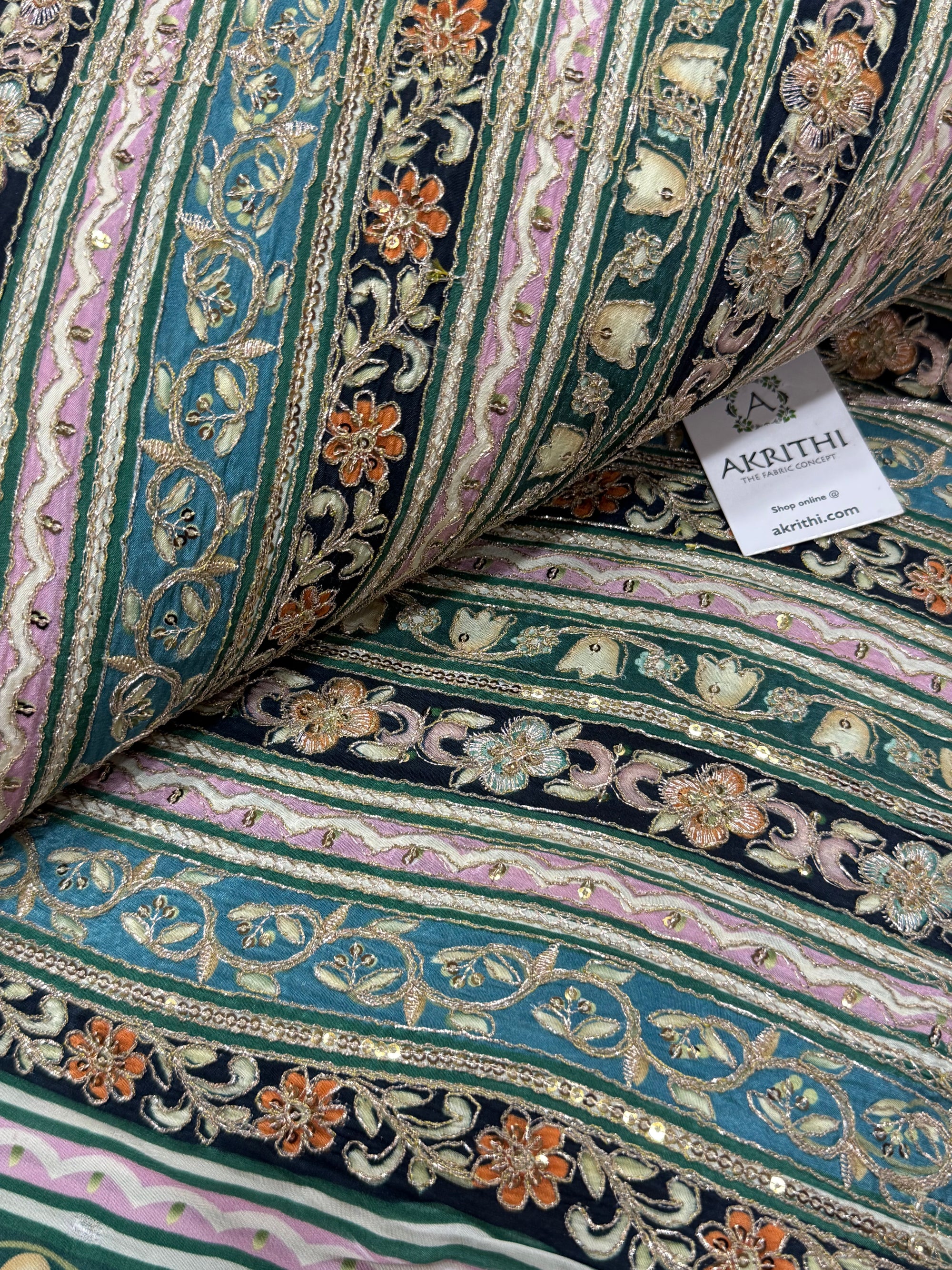Embroidered crepe fabric With position print