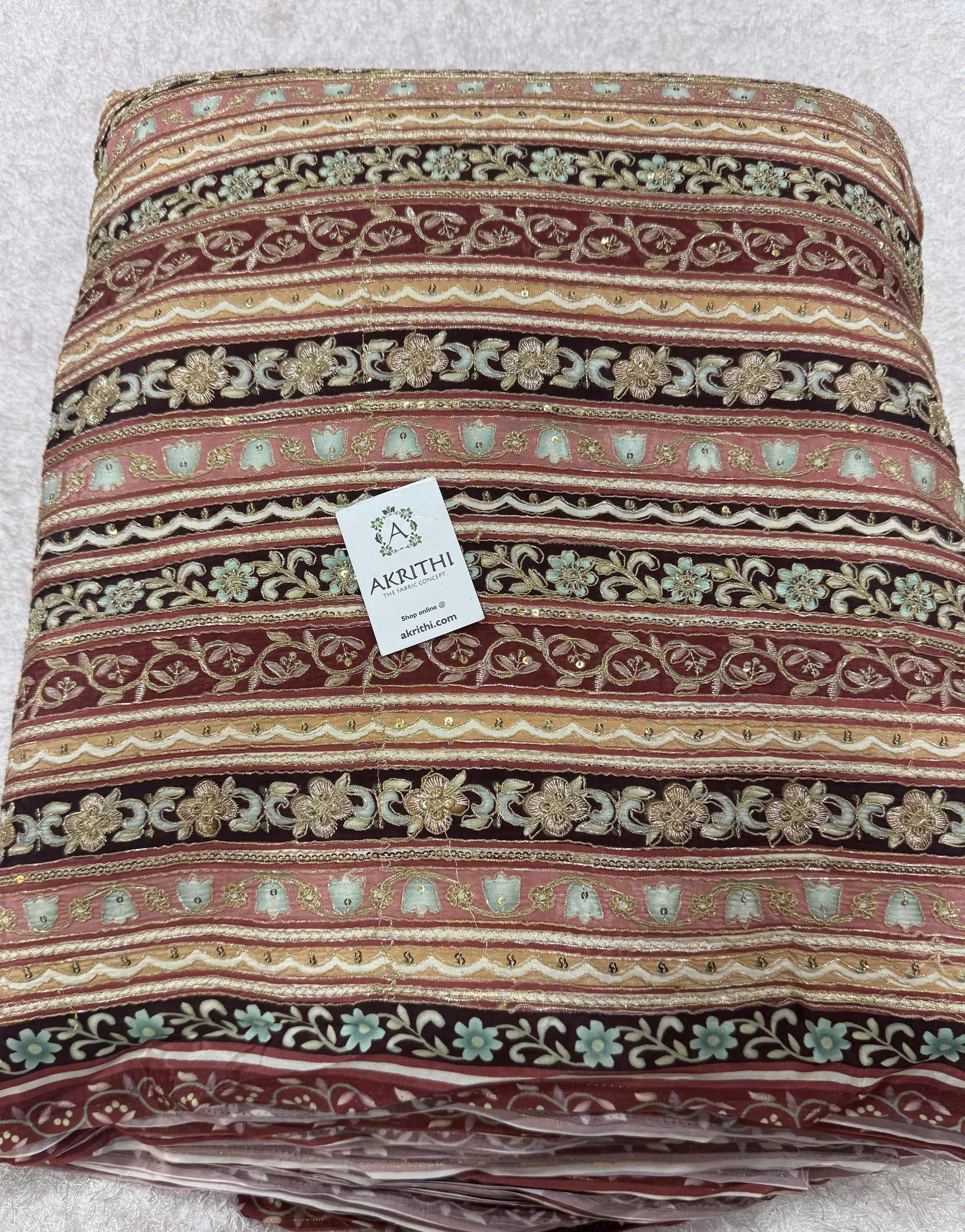 Embroidered crepe fabric With position print