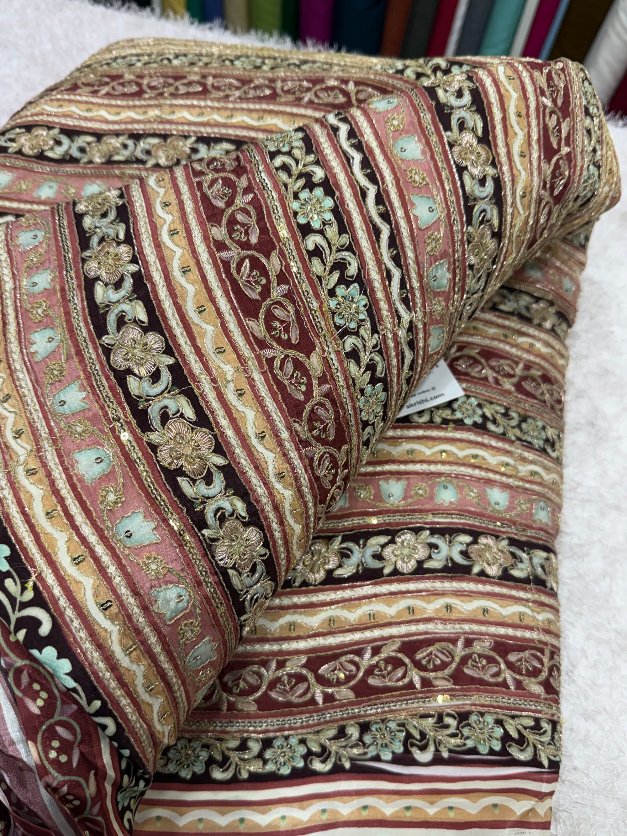 Embroidered crepe fabric With position print