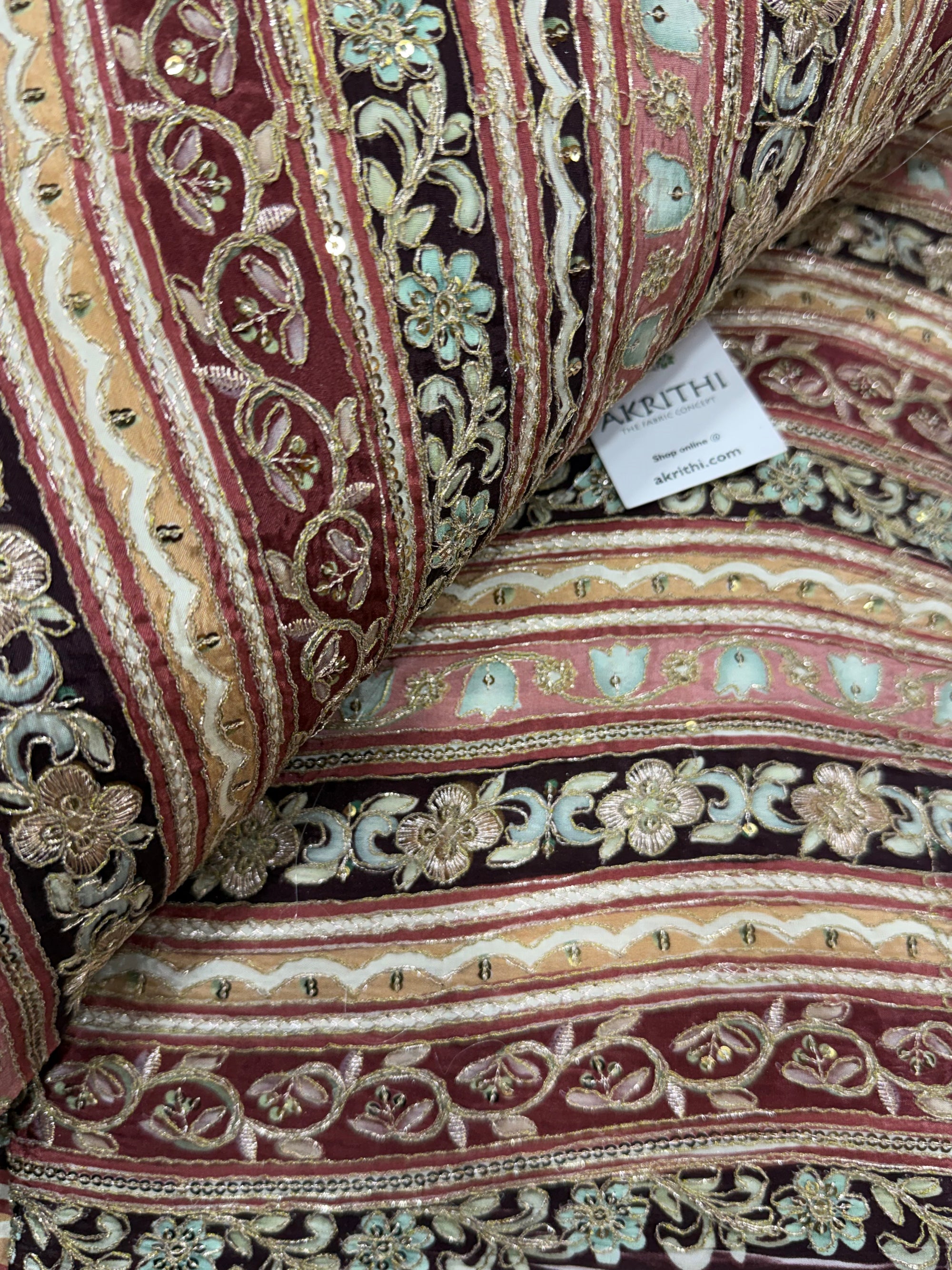 Embroidered crepe fabric With position print