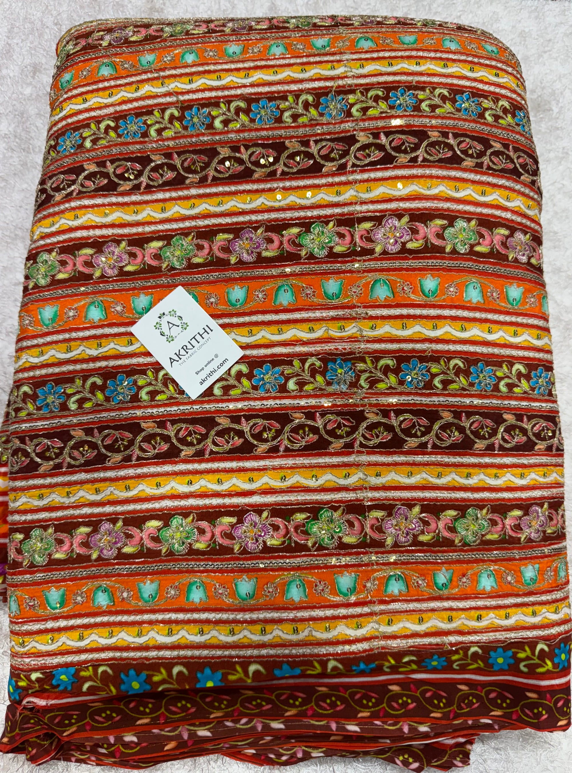 Embroidered crepe fabric With position print