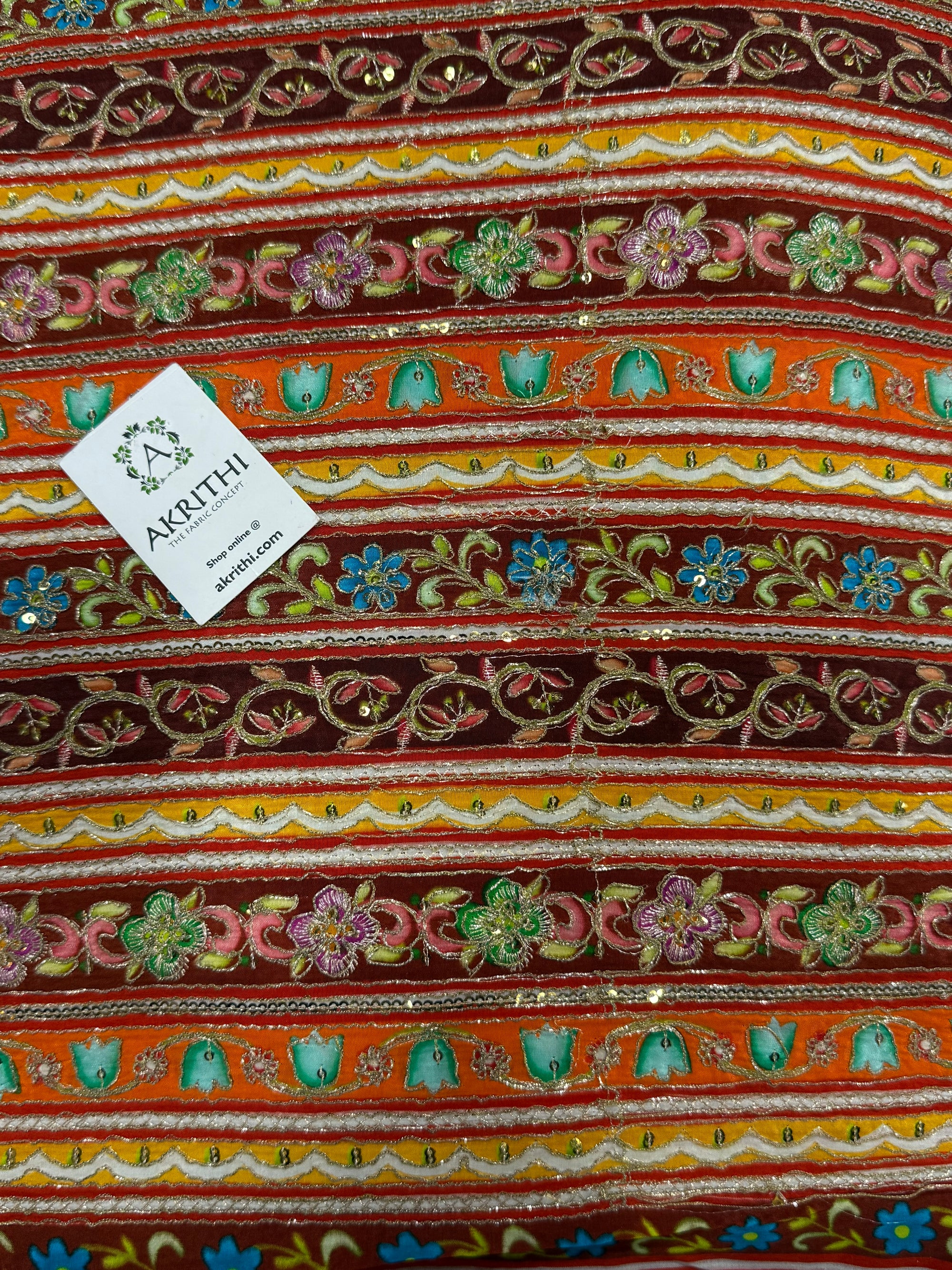 Embroidered crepe fabric With position print