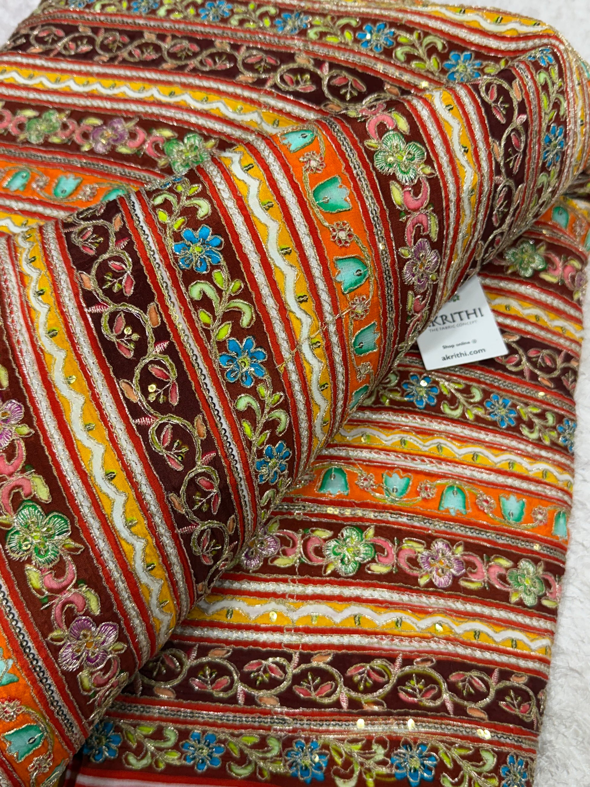 Embroidered crepe fabric With position print