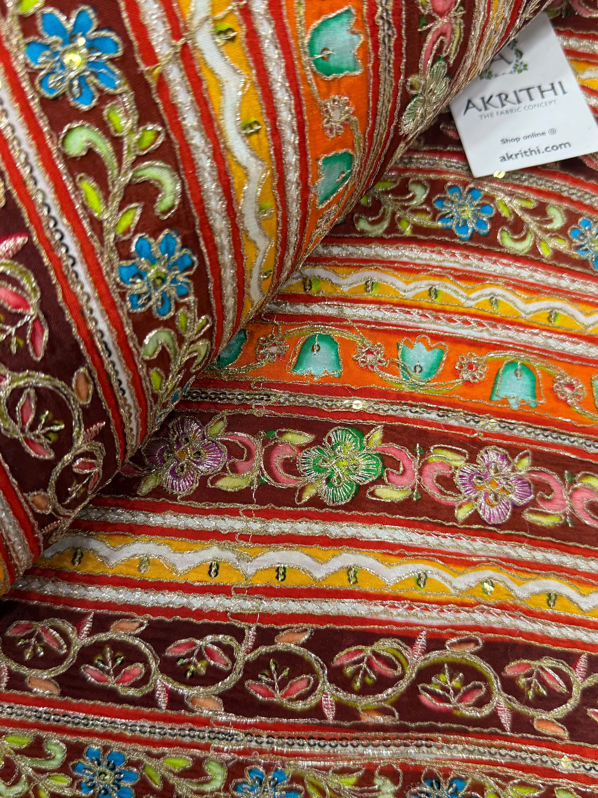 Embroidered crepe fabric With position print