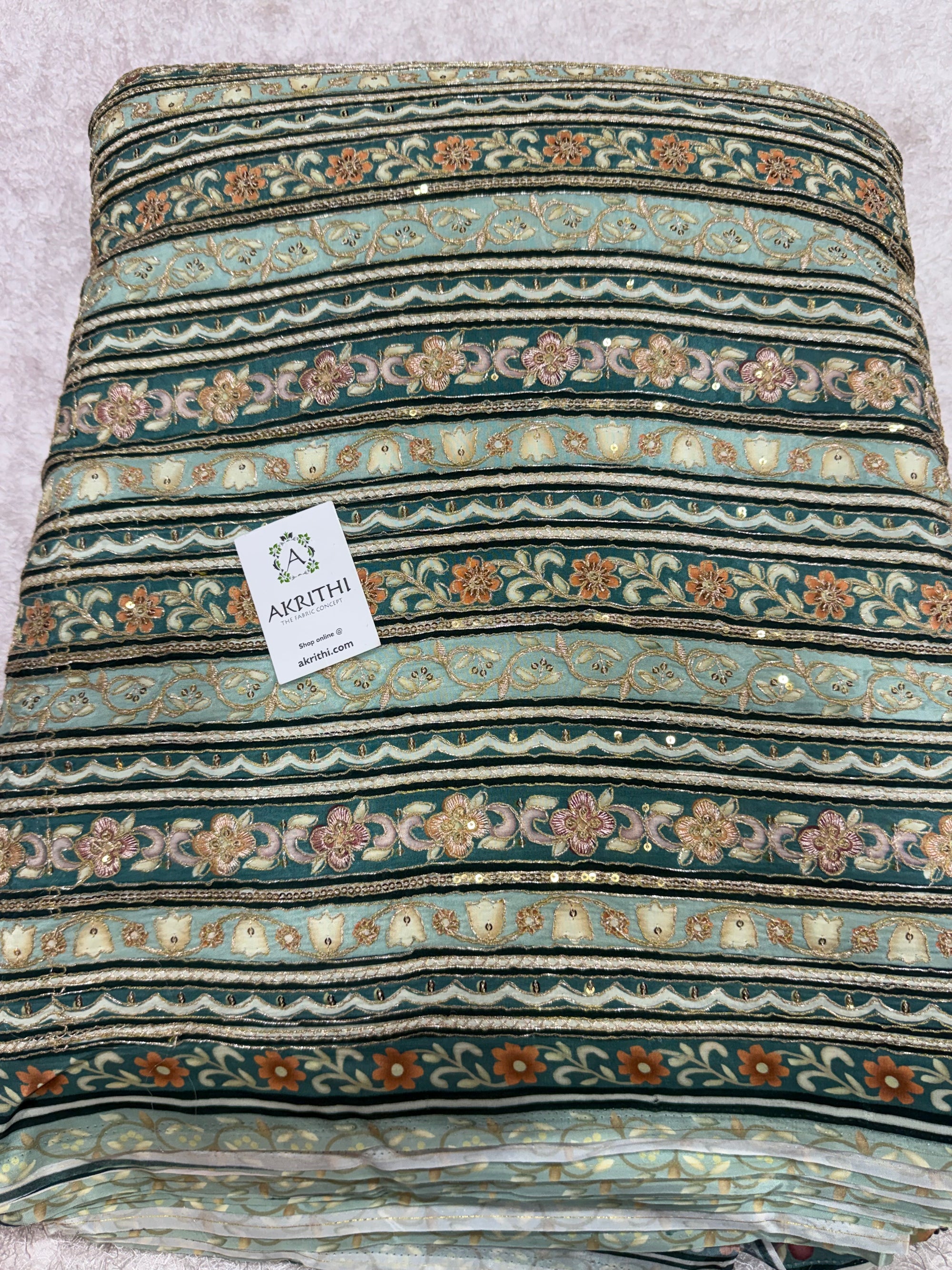 Embroidered crepe fabric With position print
