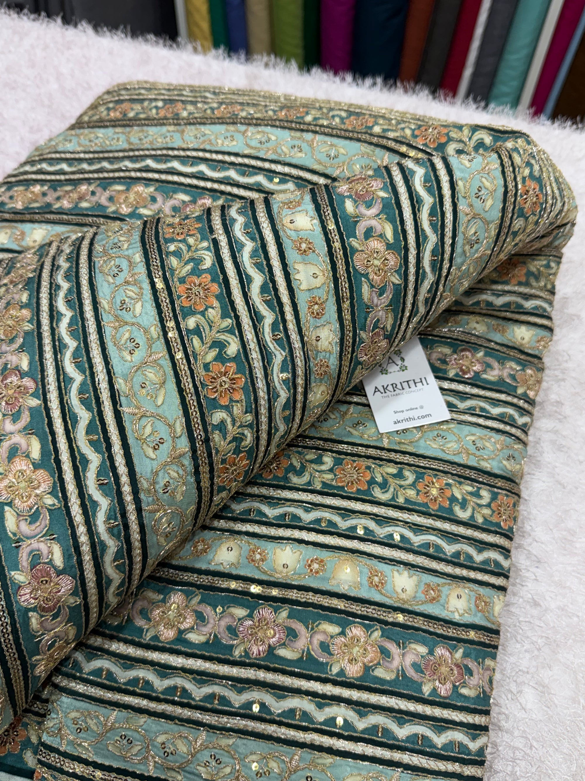 Embroidered crepe fabric With position print