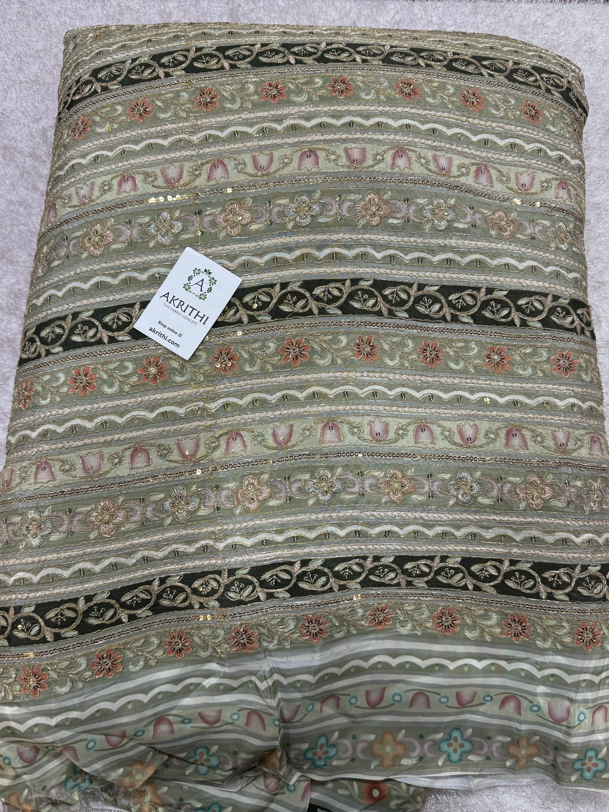 Embroidered crepe fabric With position print