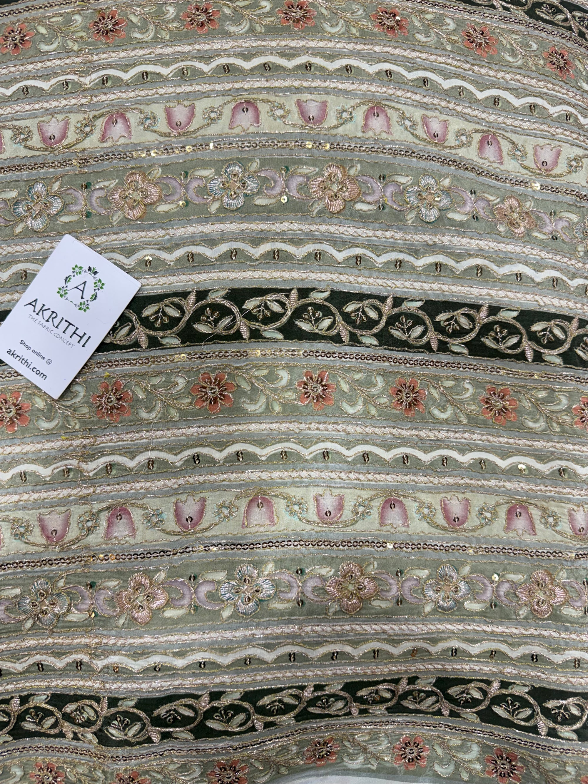 Embroidered crepe fabric With position print