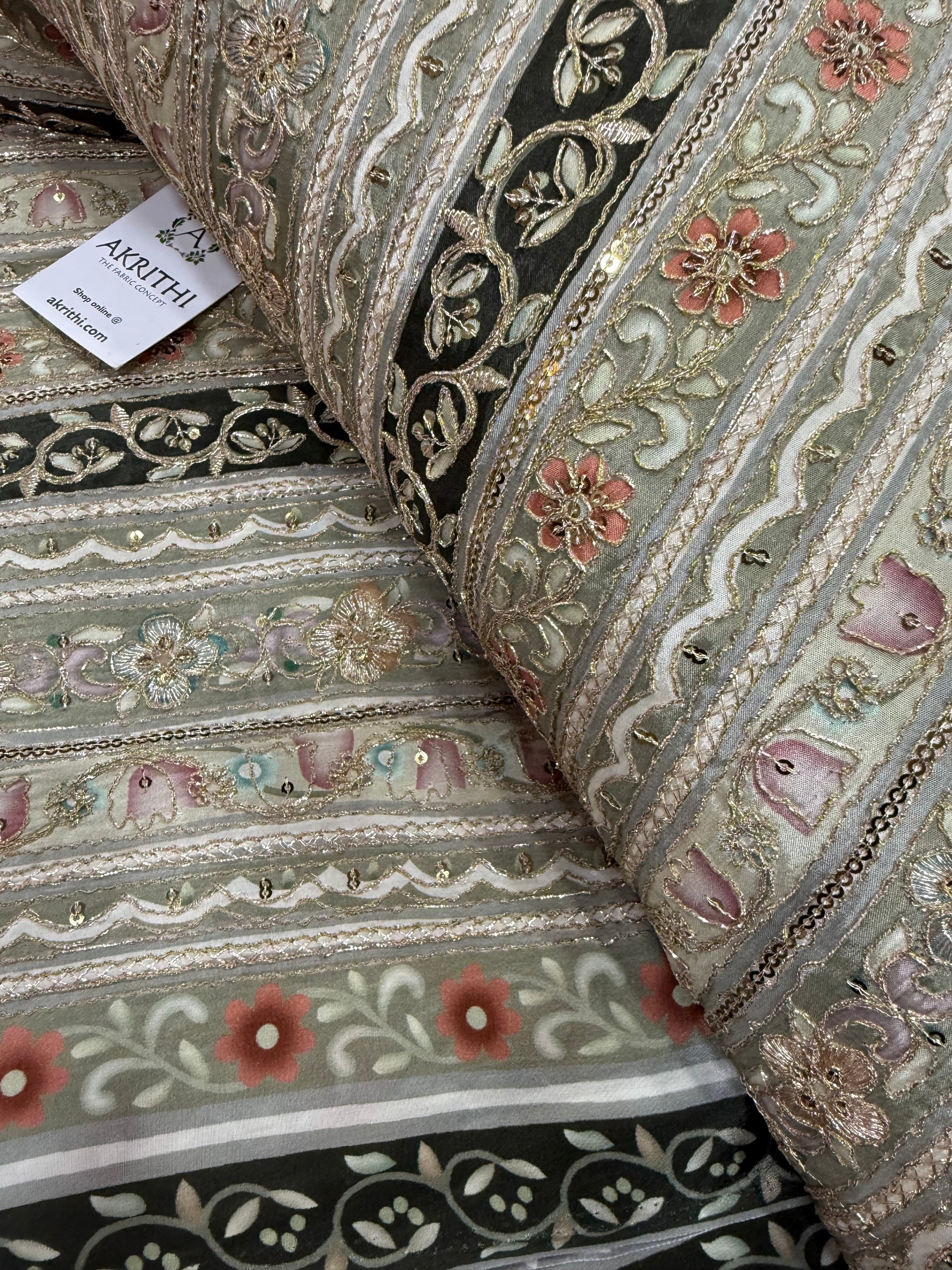 Embroidered crepe fabric With position print
