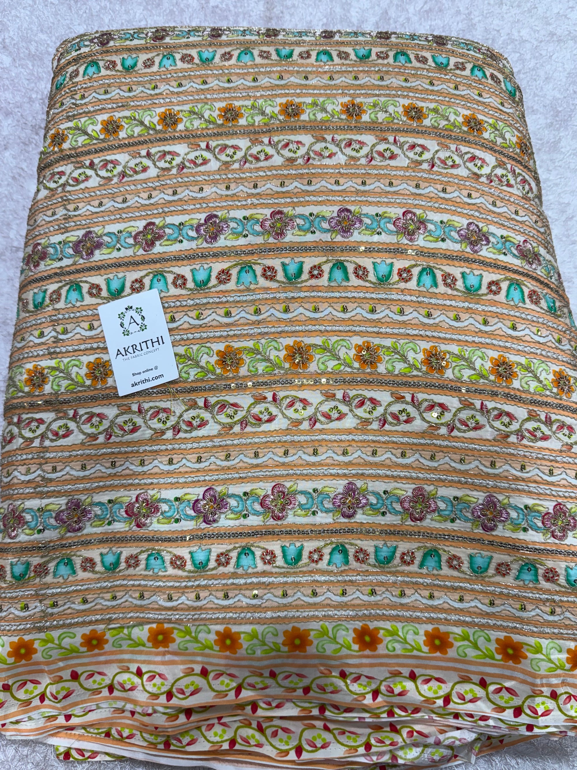 Embroidered crepe fabric With position print