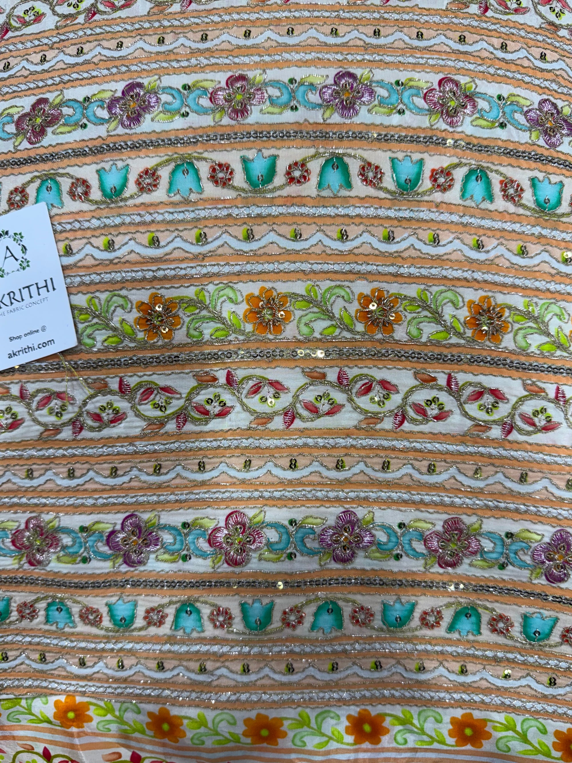 Embroidered crepe fabric With position print
