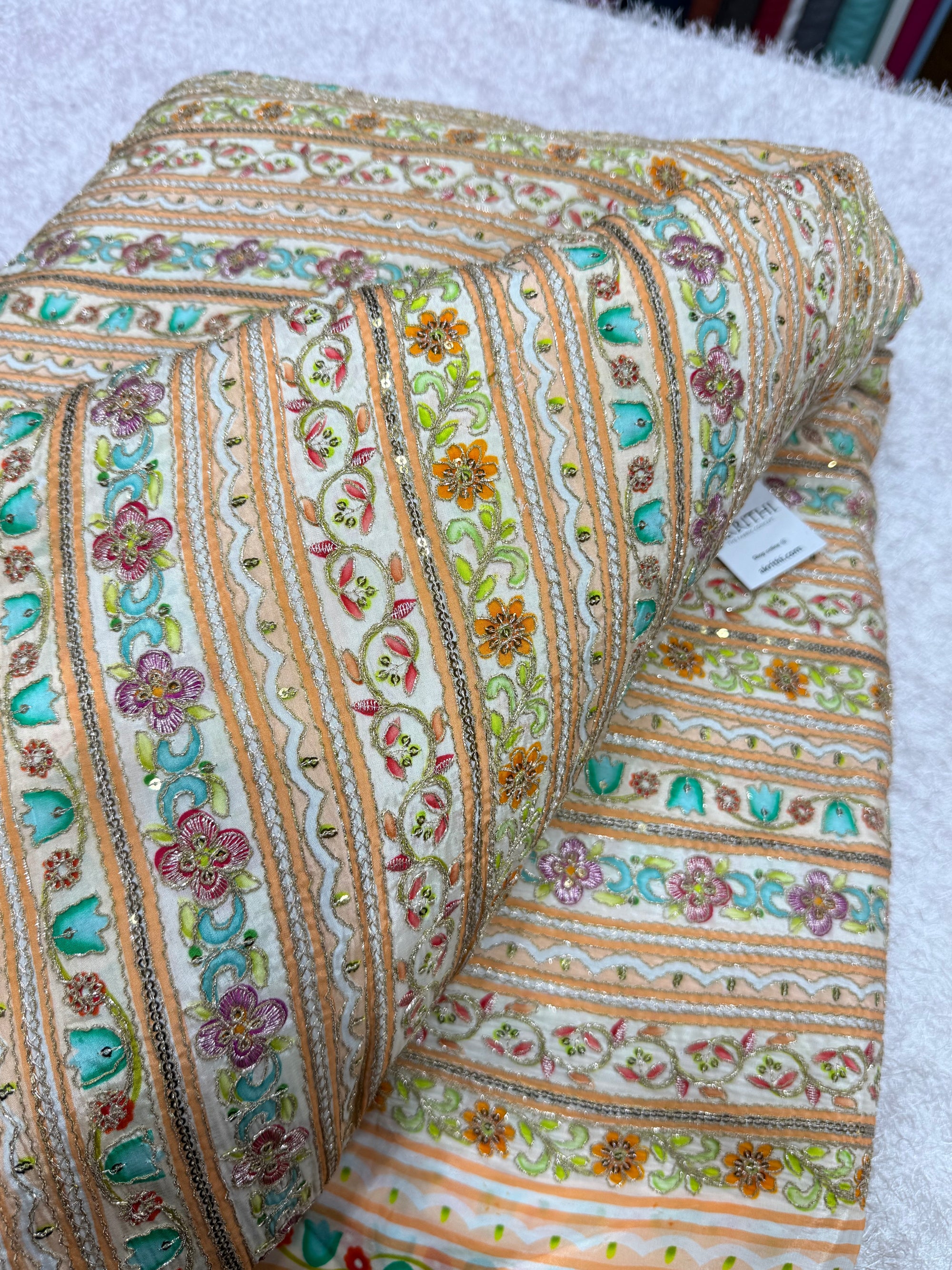 Embroidered crepe fabric With position print