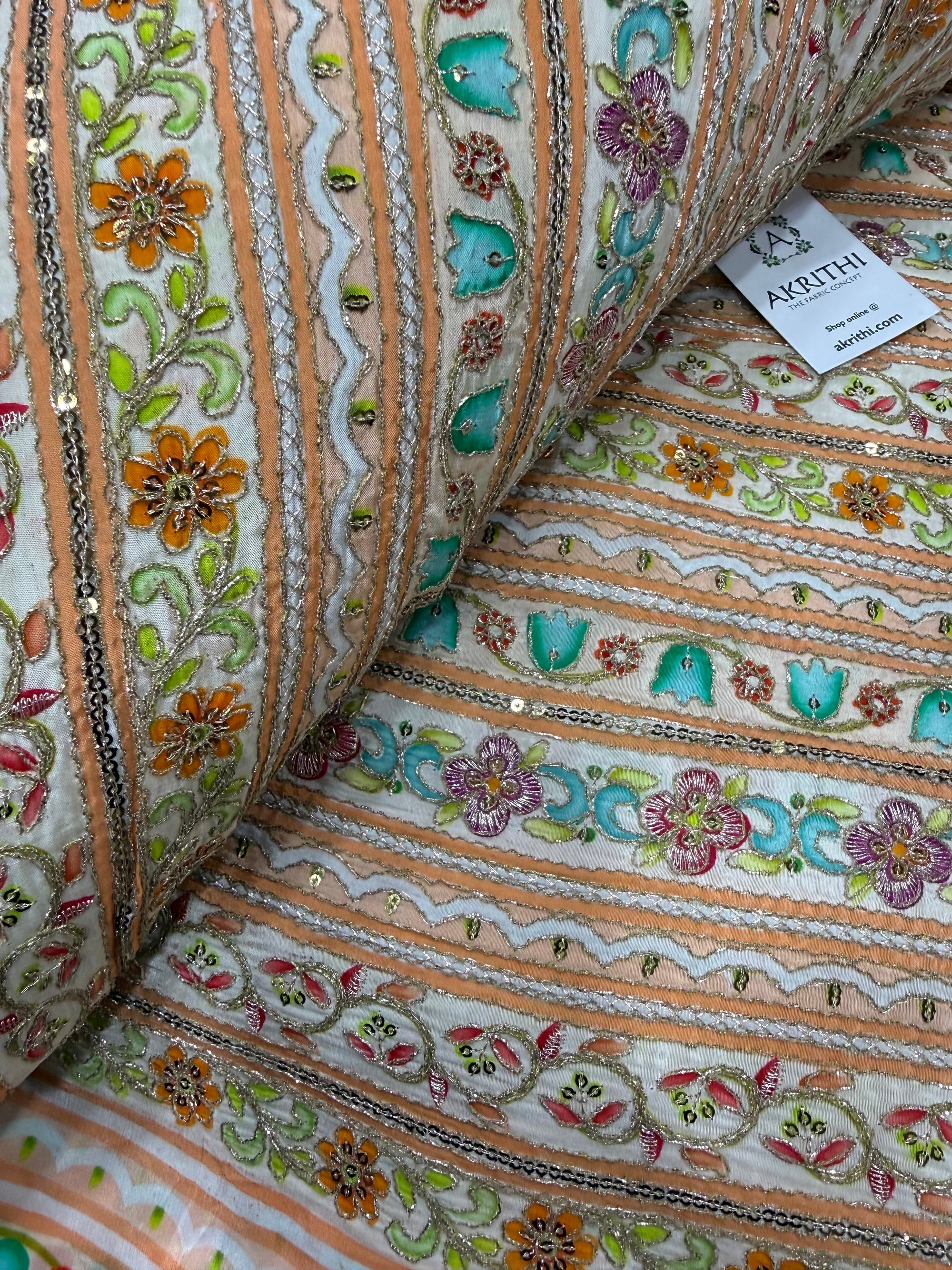 Embroidered crepe fabric With position print