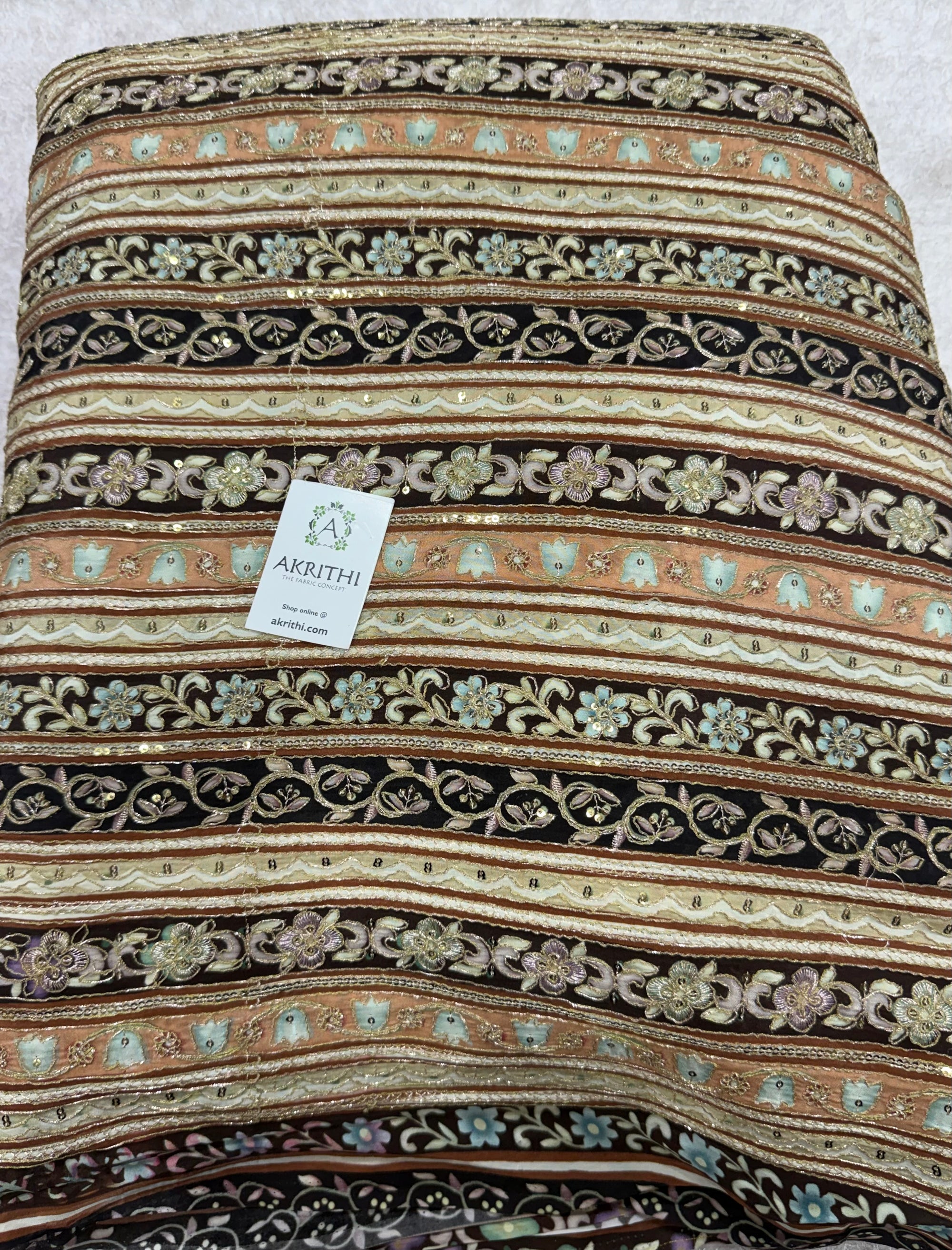 Embroidered crepe fabric With position print