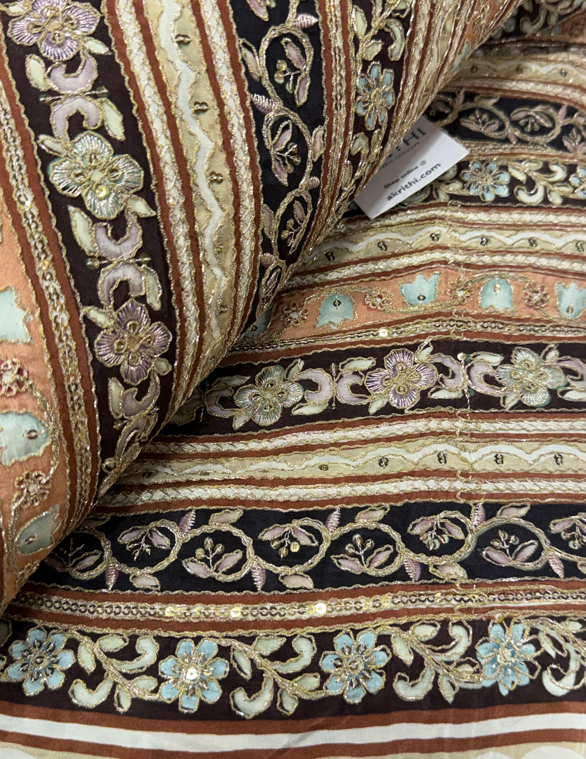 Embroidered crepe fabric With position print