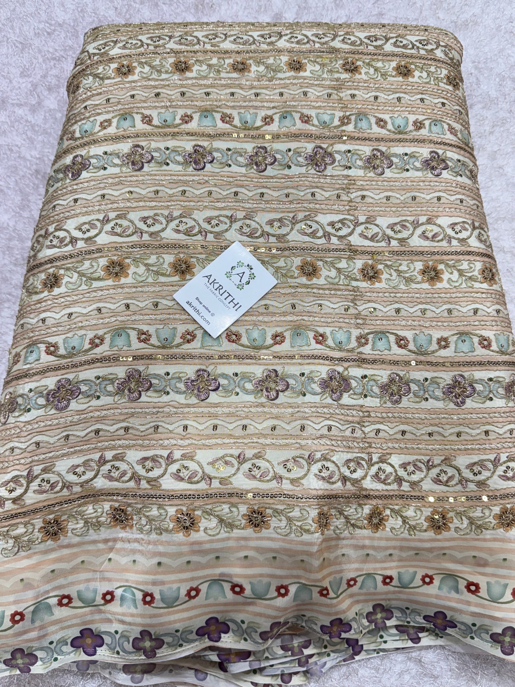Embroidered crepe fabric With position print