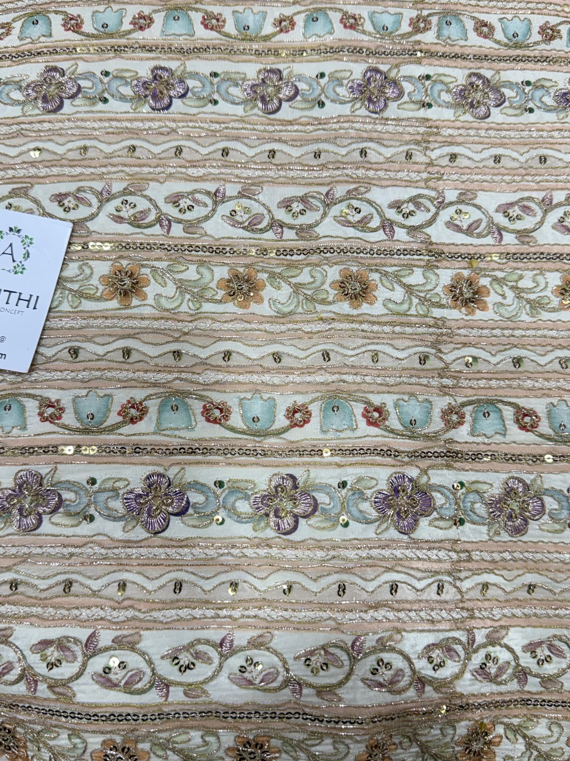 Embroidered crepe fabric With position print