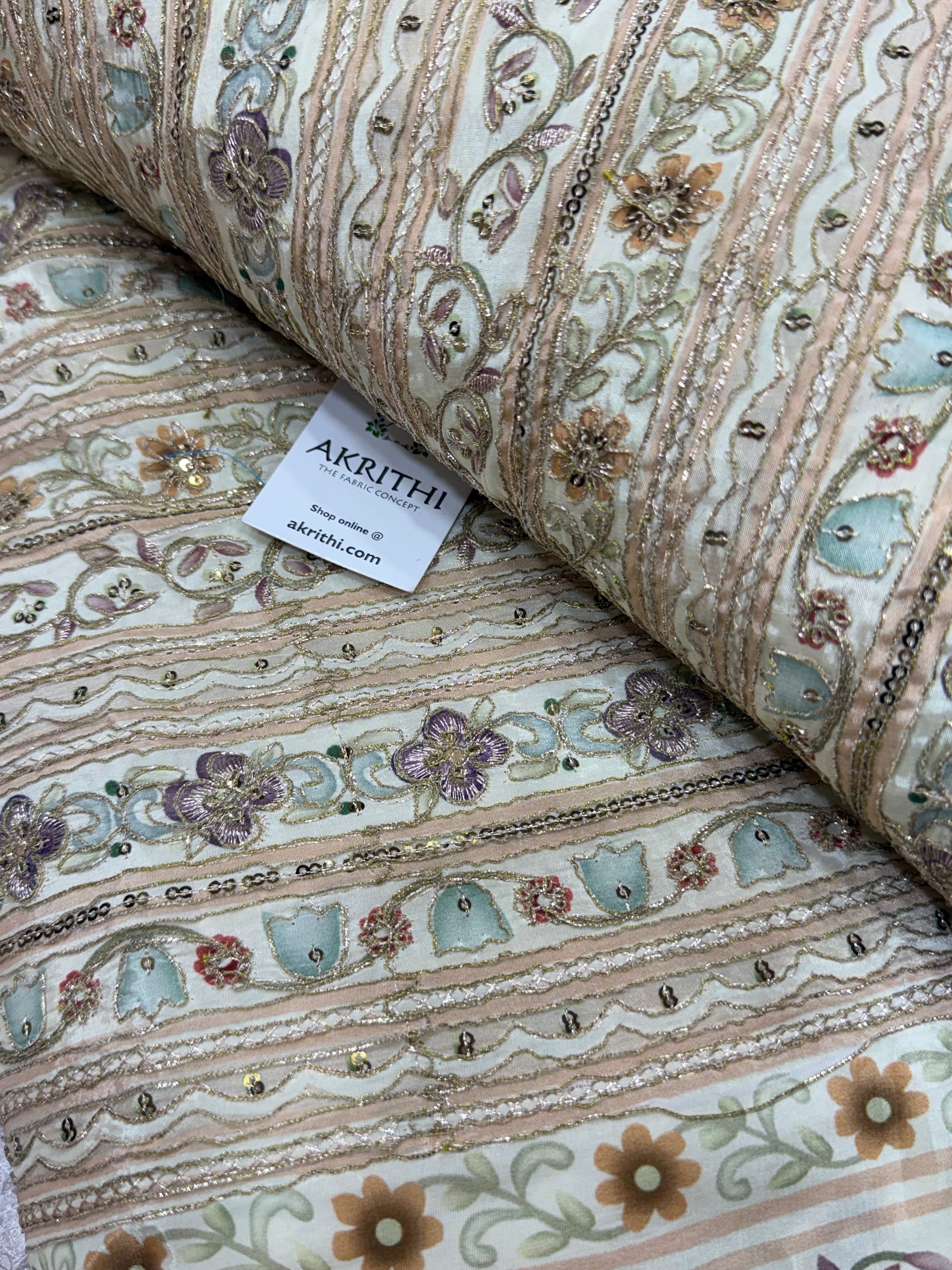 Embroidered crepe fabric With position print