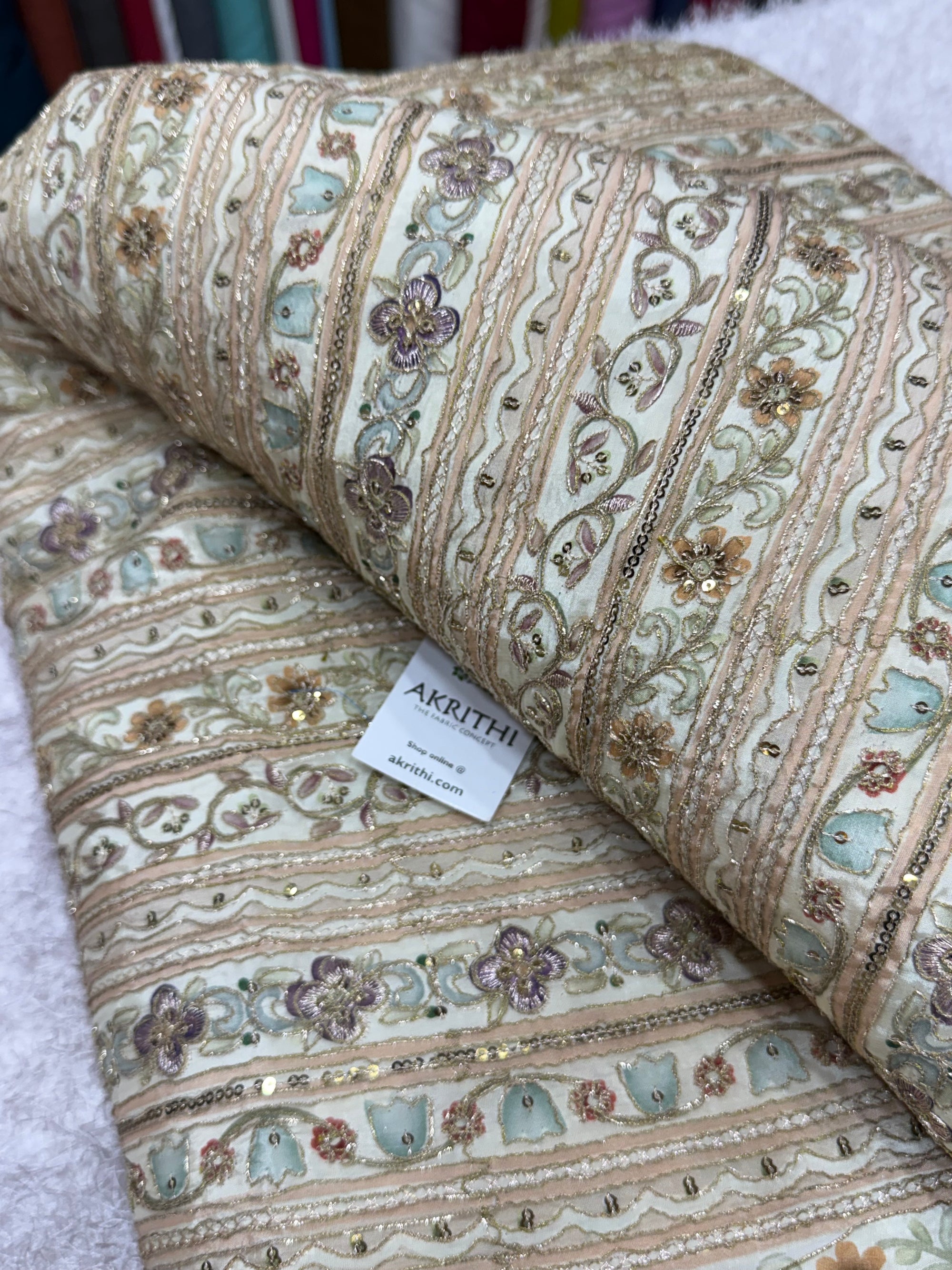 Embroidered crepe fabric With position print