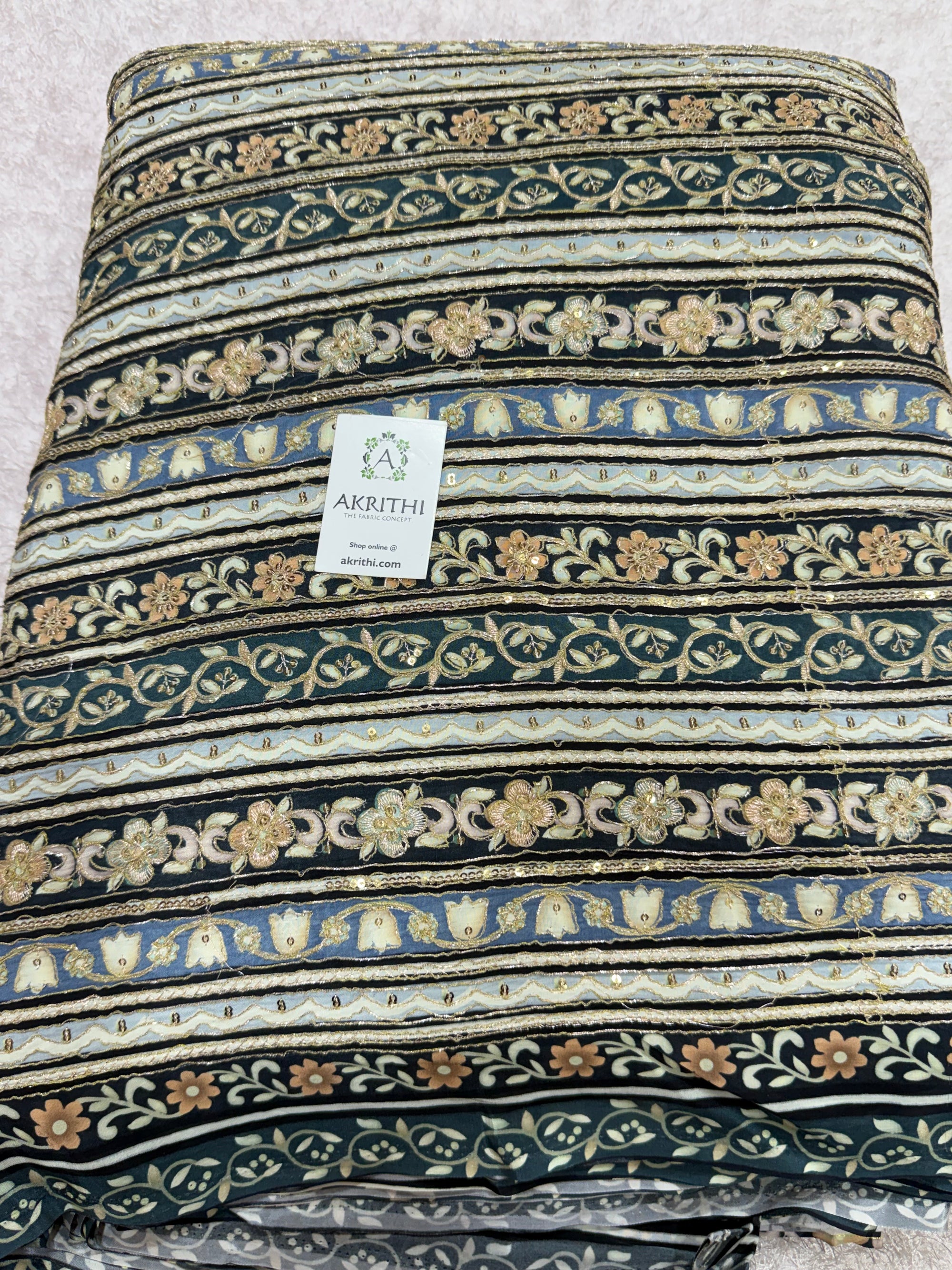 Embroidered crepe fabric With position print