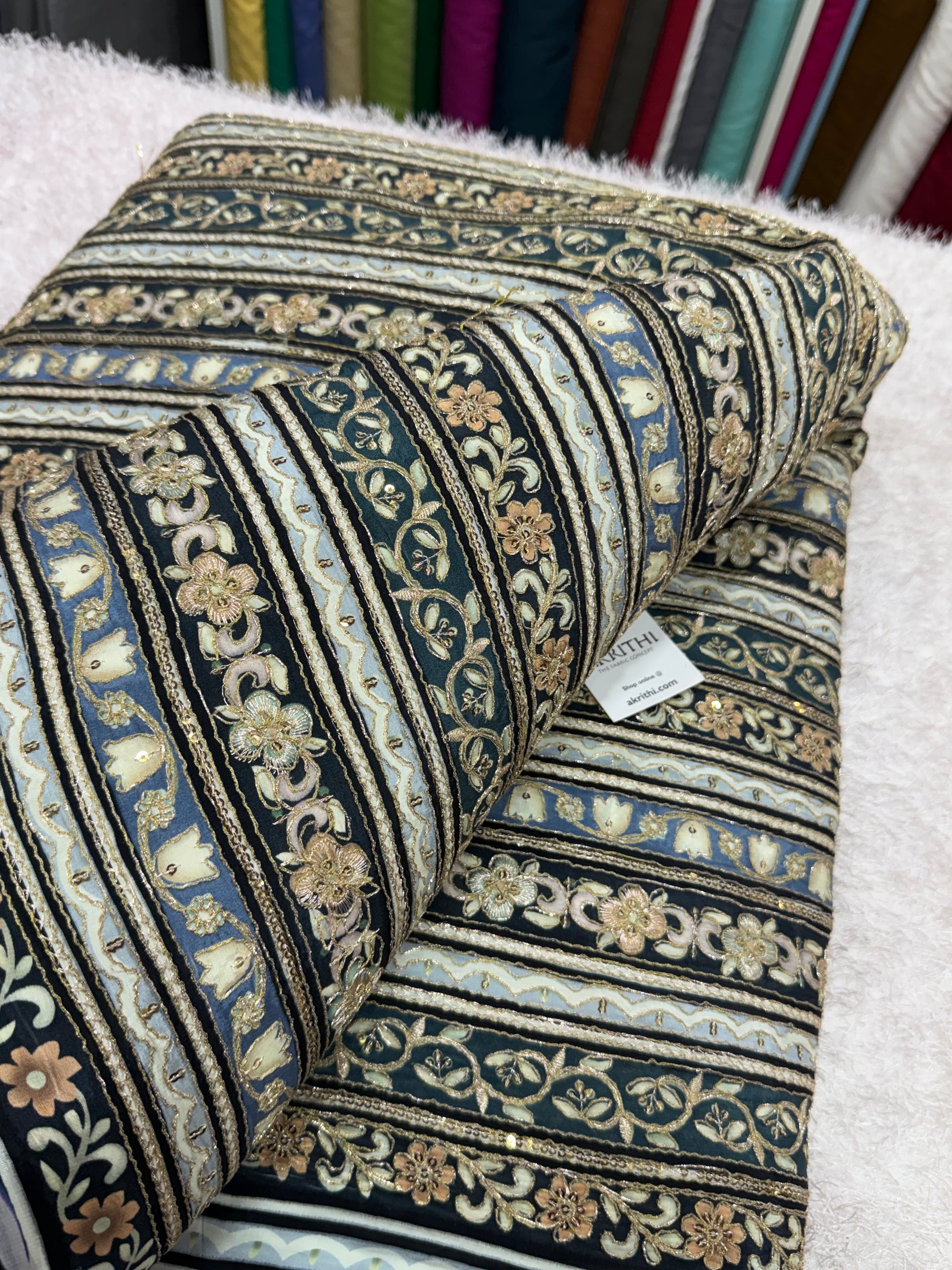 Embroidered crepe fabric With position print