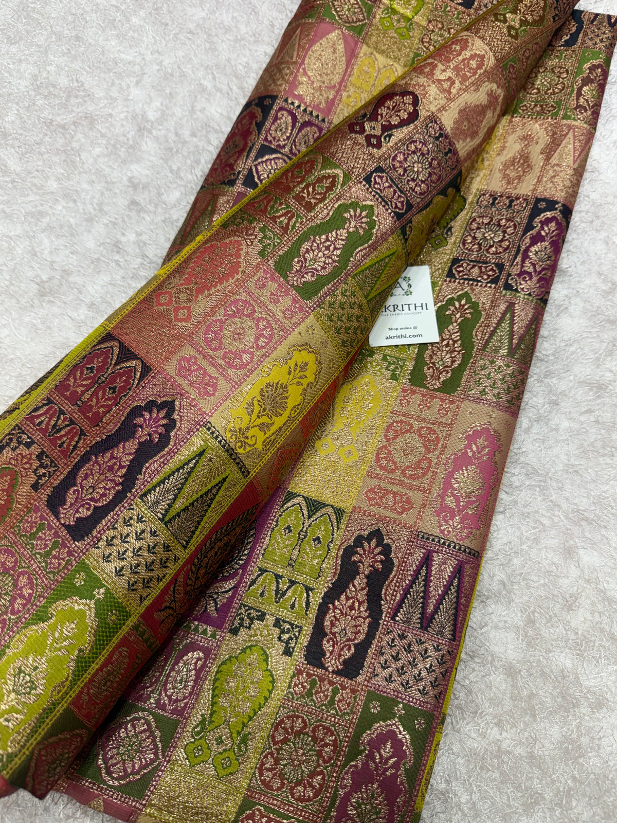 Multicoloured Pure Banarasi brocade fabric
