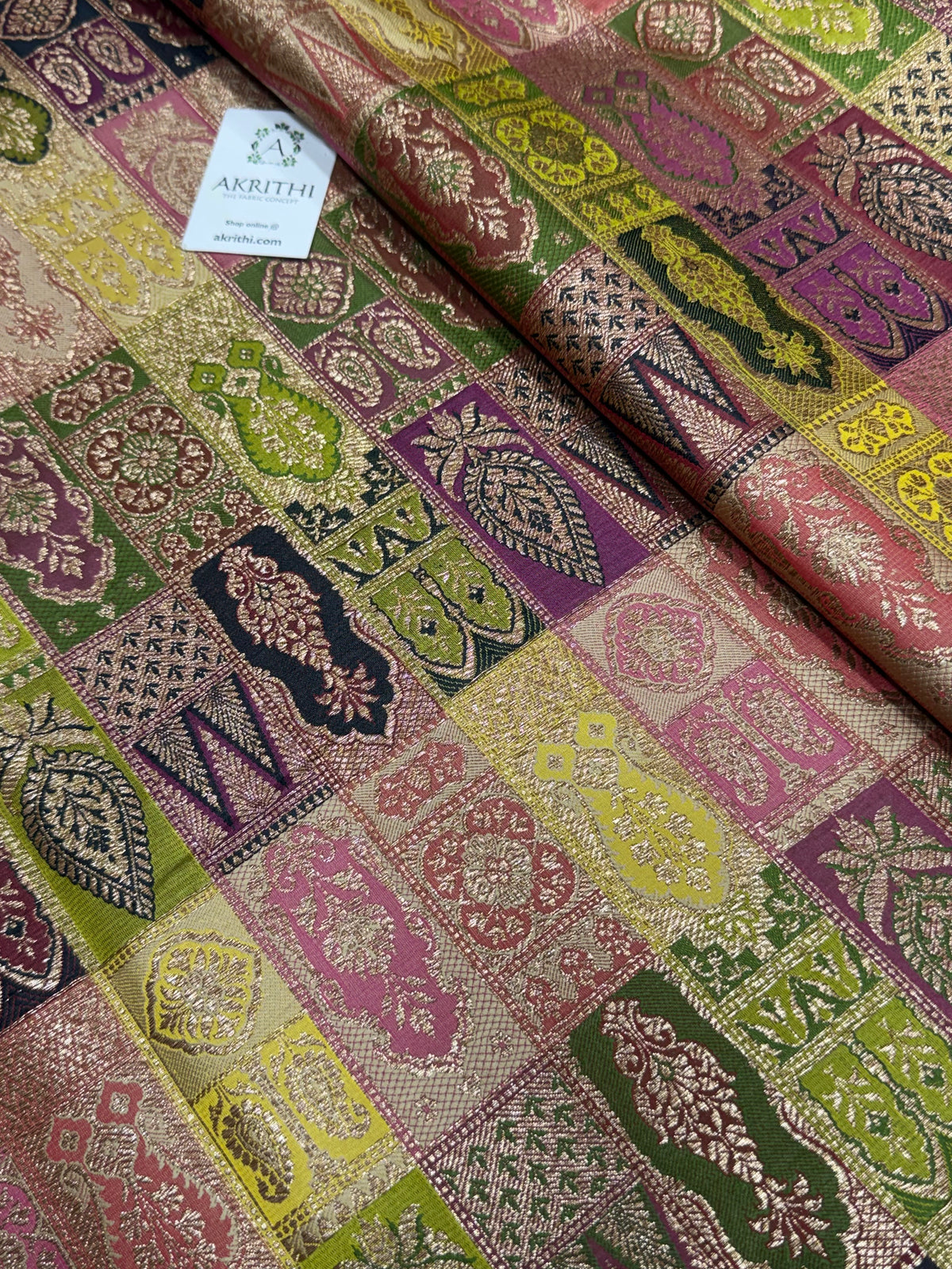 Multicoloured Pure Banarasi brocade fabric