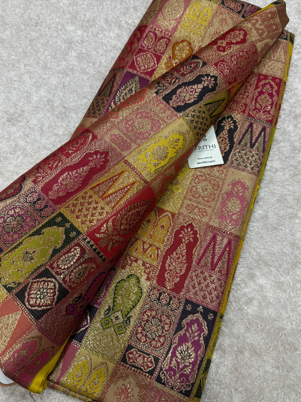Multicoloured Pure Banarasi brocade fabric