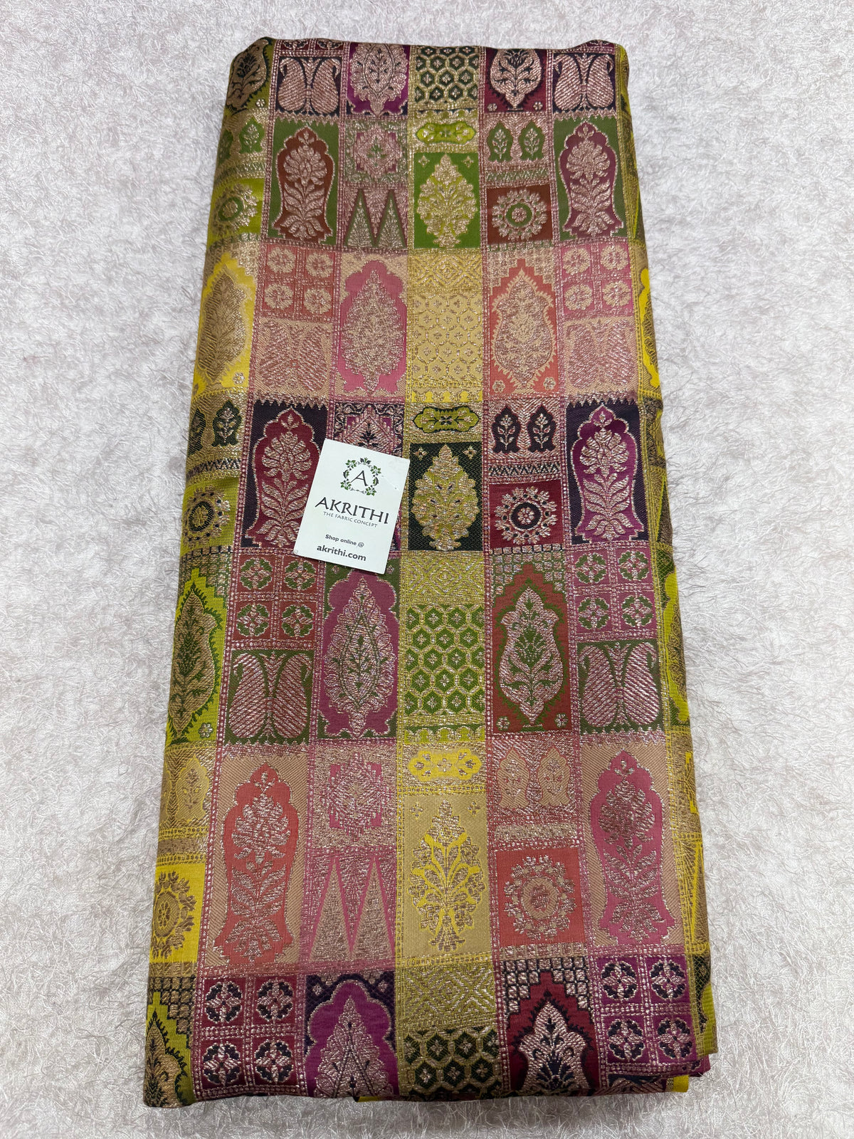 Multicoloured Pure Banarasi brocade fabric