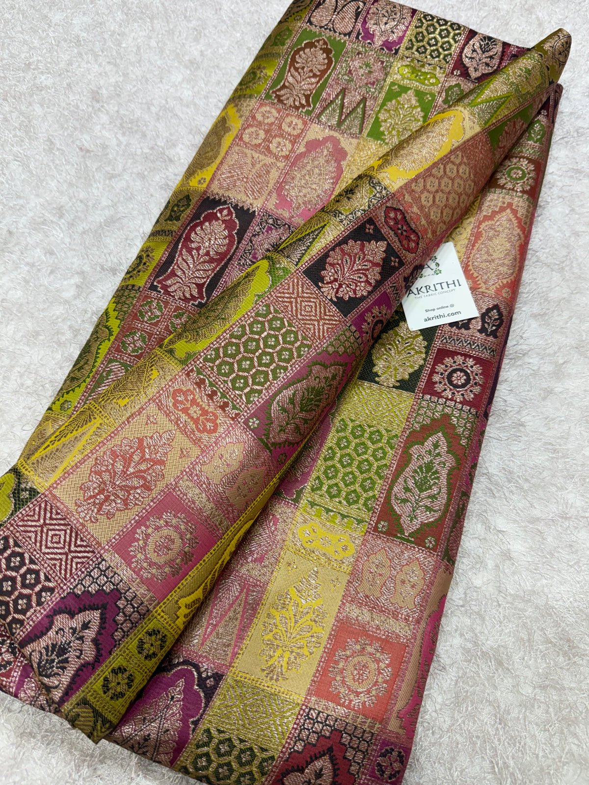 Multicoloured Pure Banarasi brocade fabric