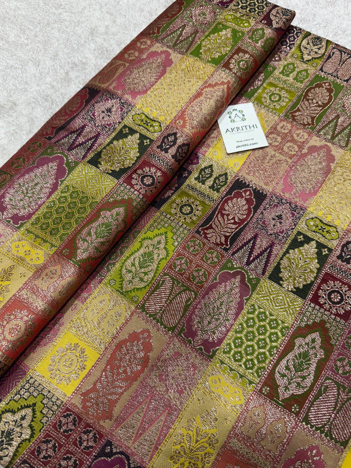 Multicoloured Pure Banarasi brocade fabric