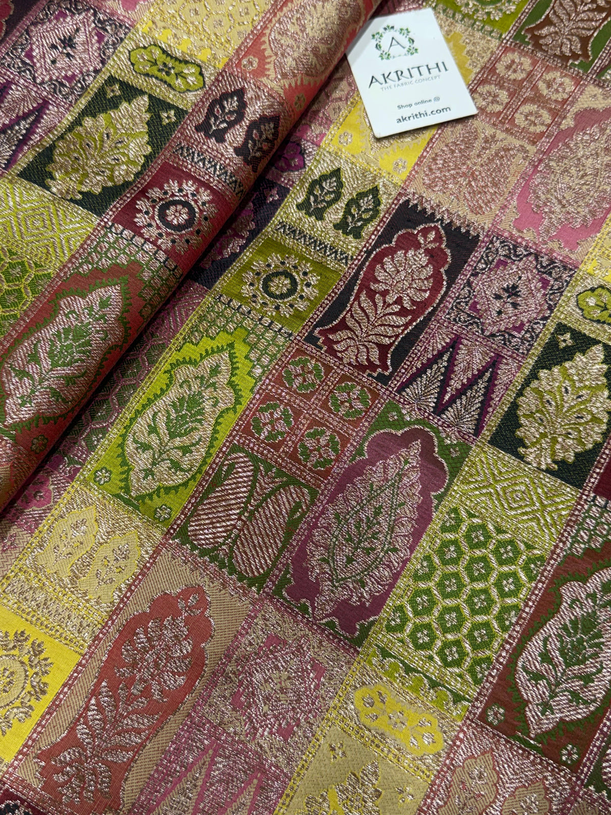 Multicoloured Pure Banarasi brocade fabric