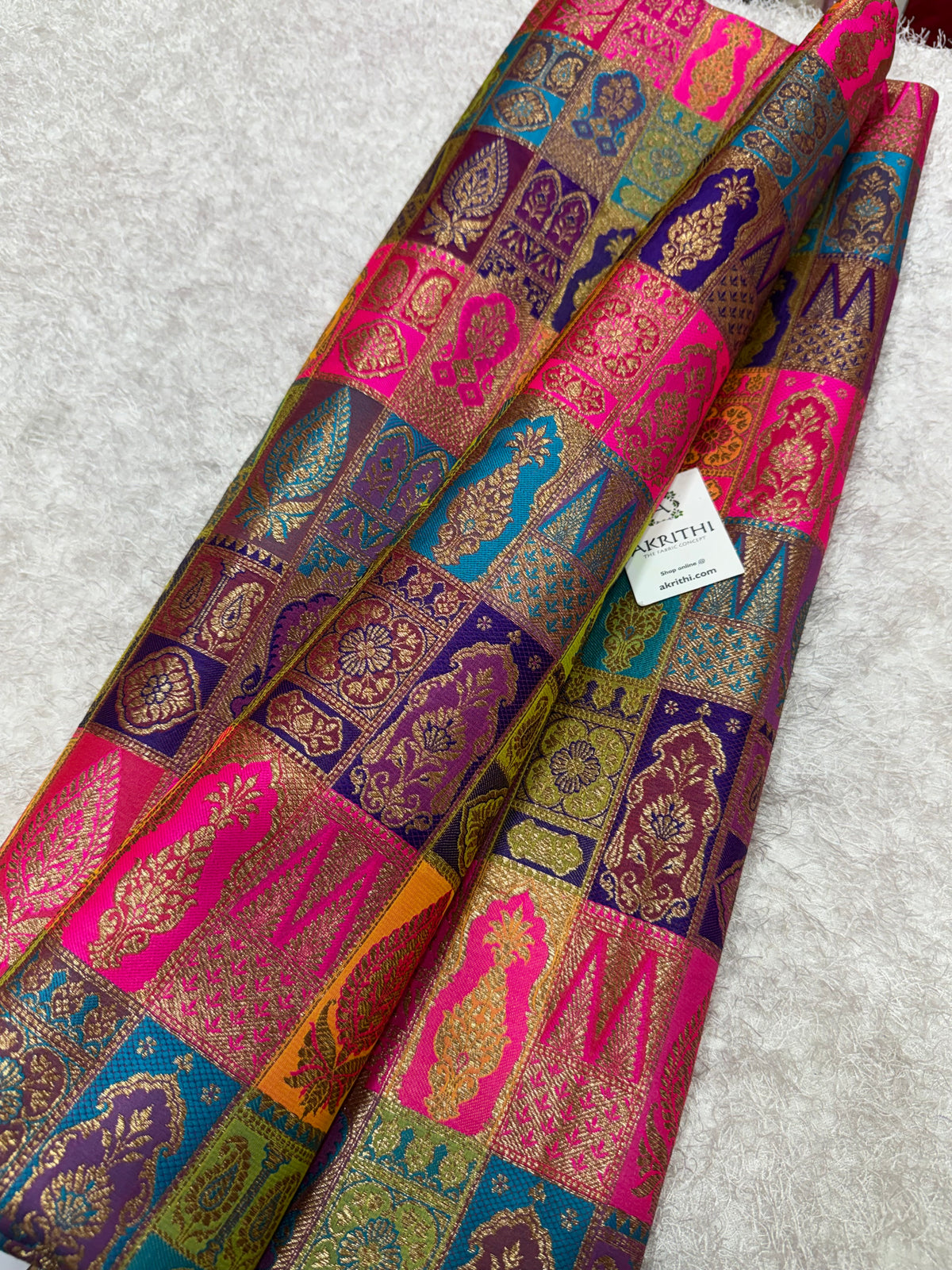 Multicoloured Pure Banarasi brocade fabric