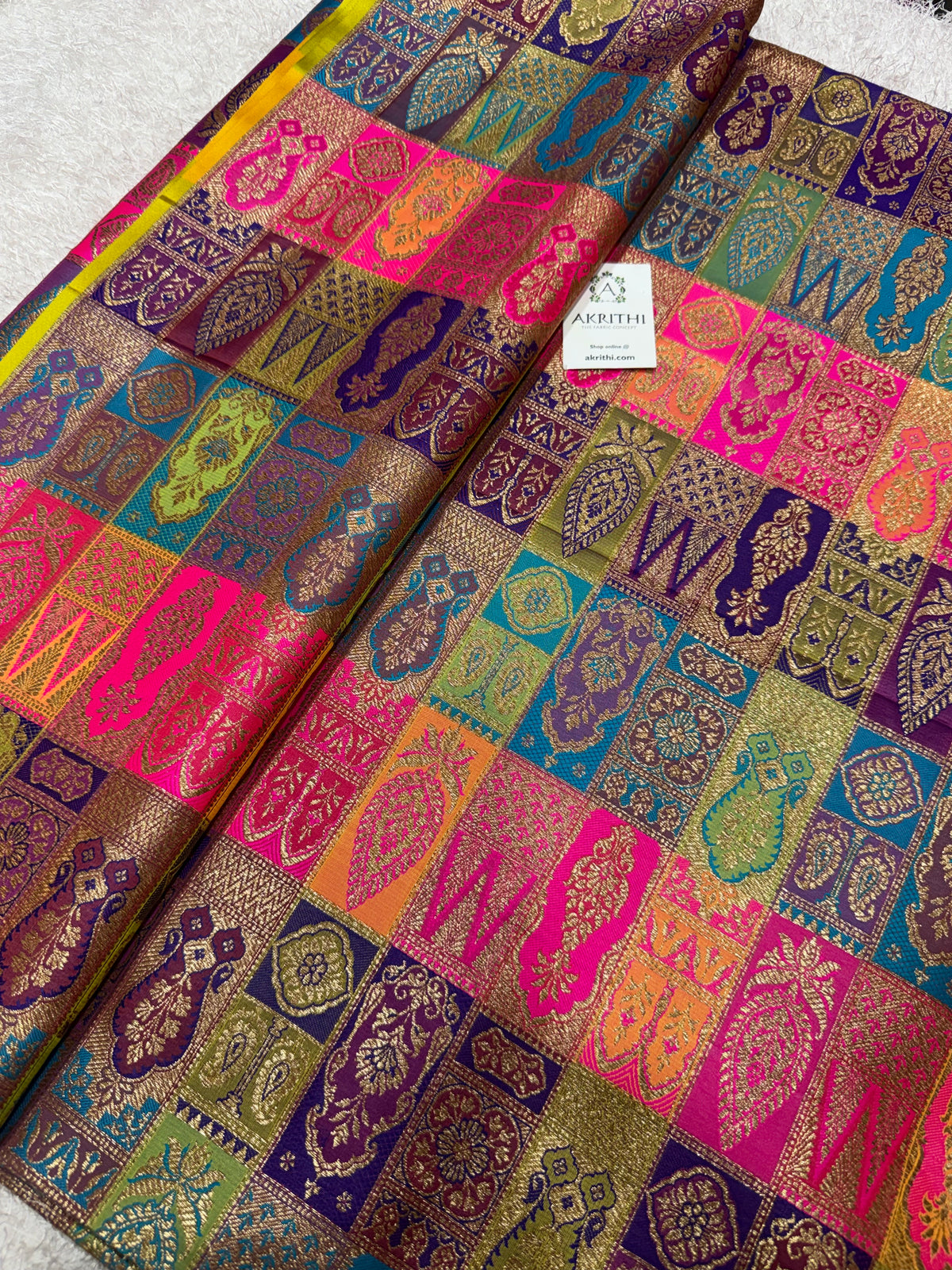 Multicoloured Pure Banarasi brocade fabric
