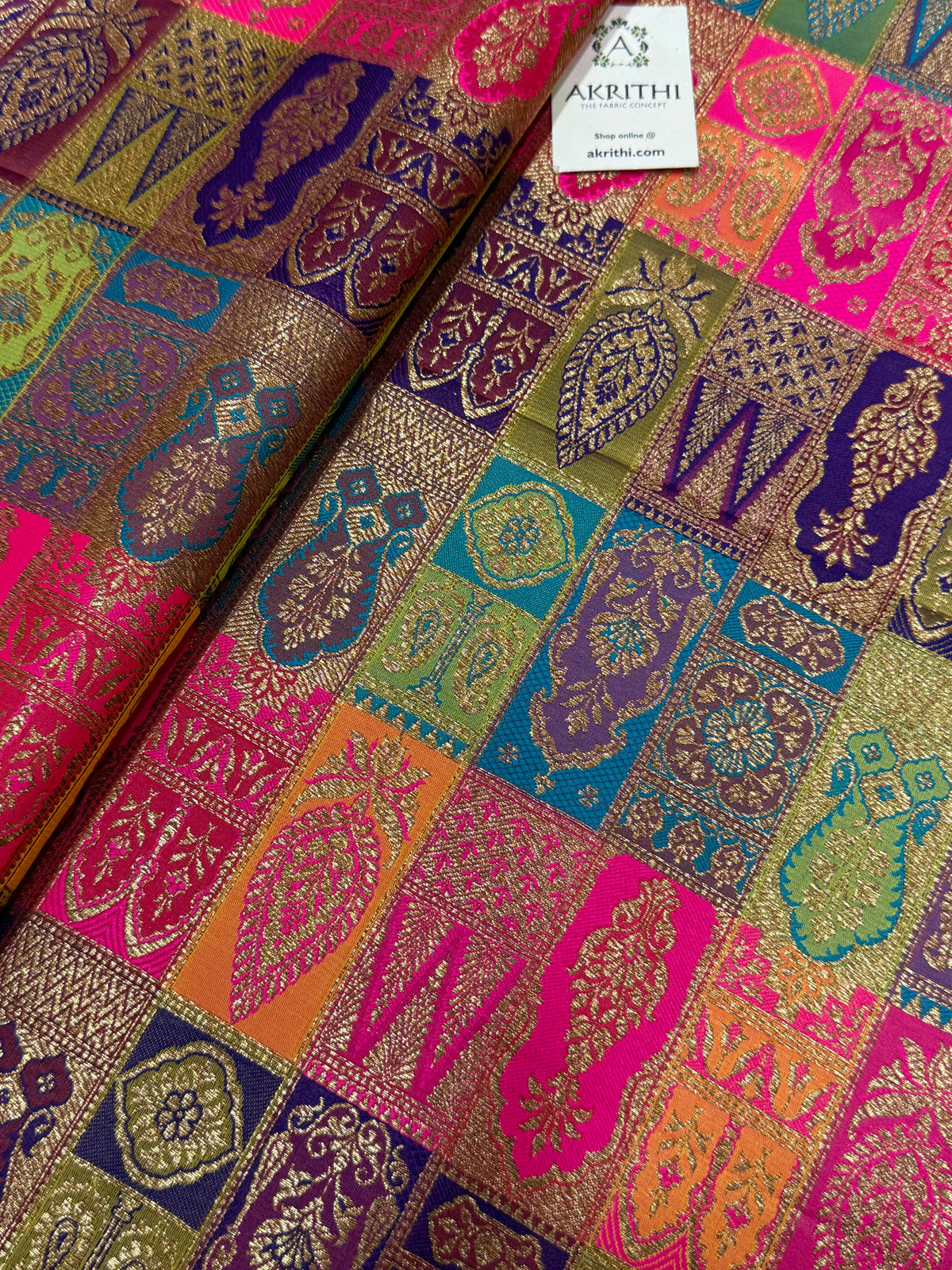 Multicoloured Pure Banarasi brocade fabric
